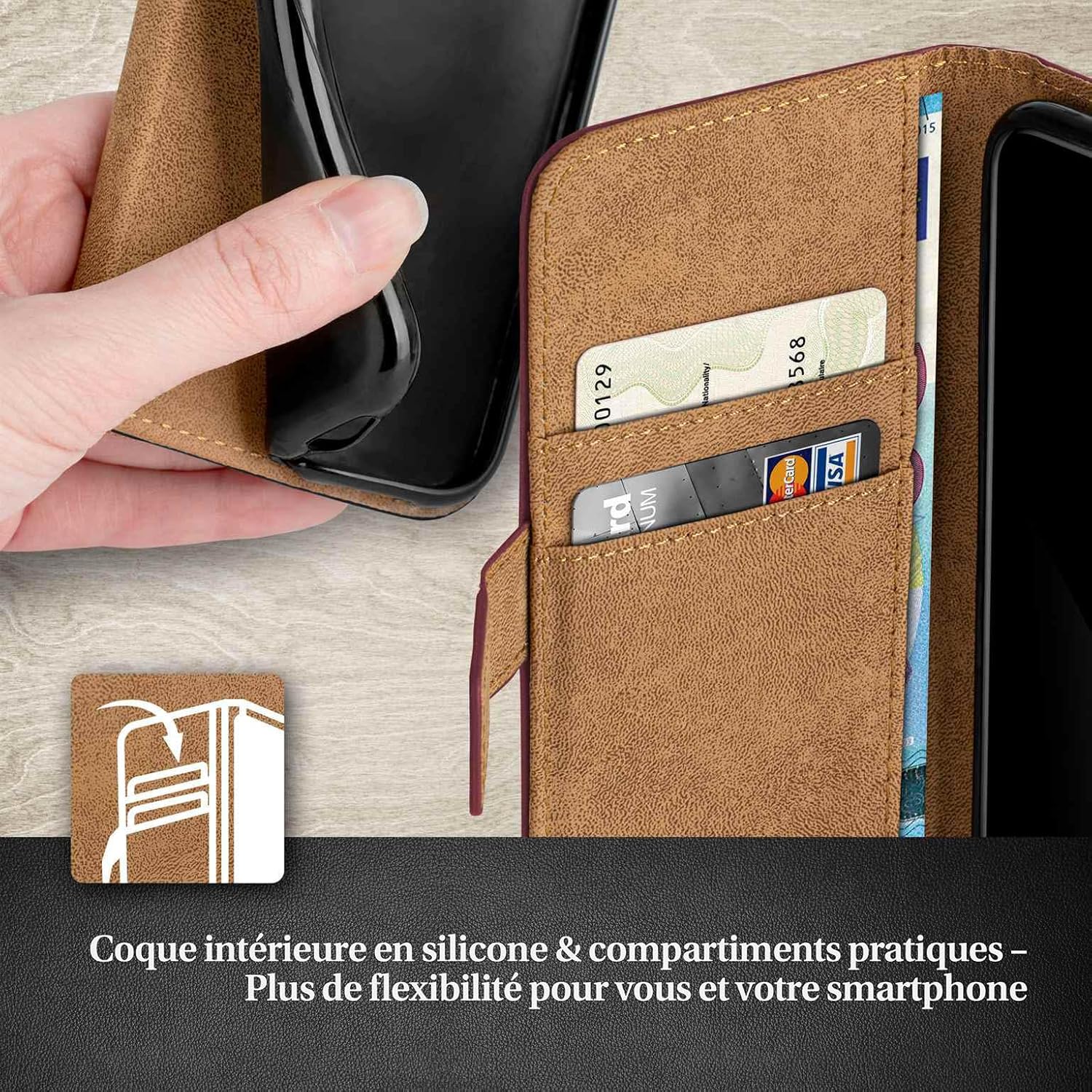 Thumbnail 3 de moex Étui à rabat pour Samsung Galaxy A5 (2015) – cuir végétalien Marron-Rouge, 360°