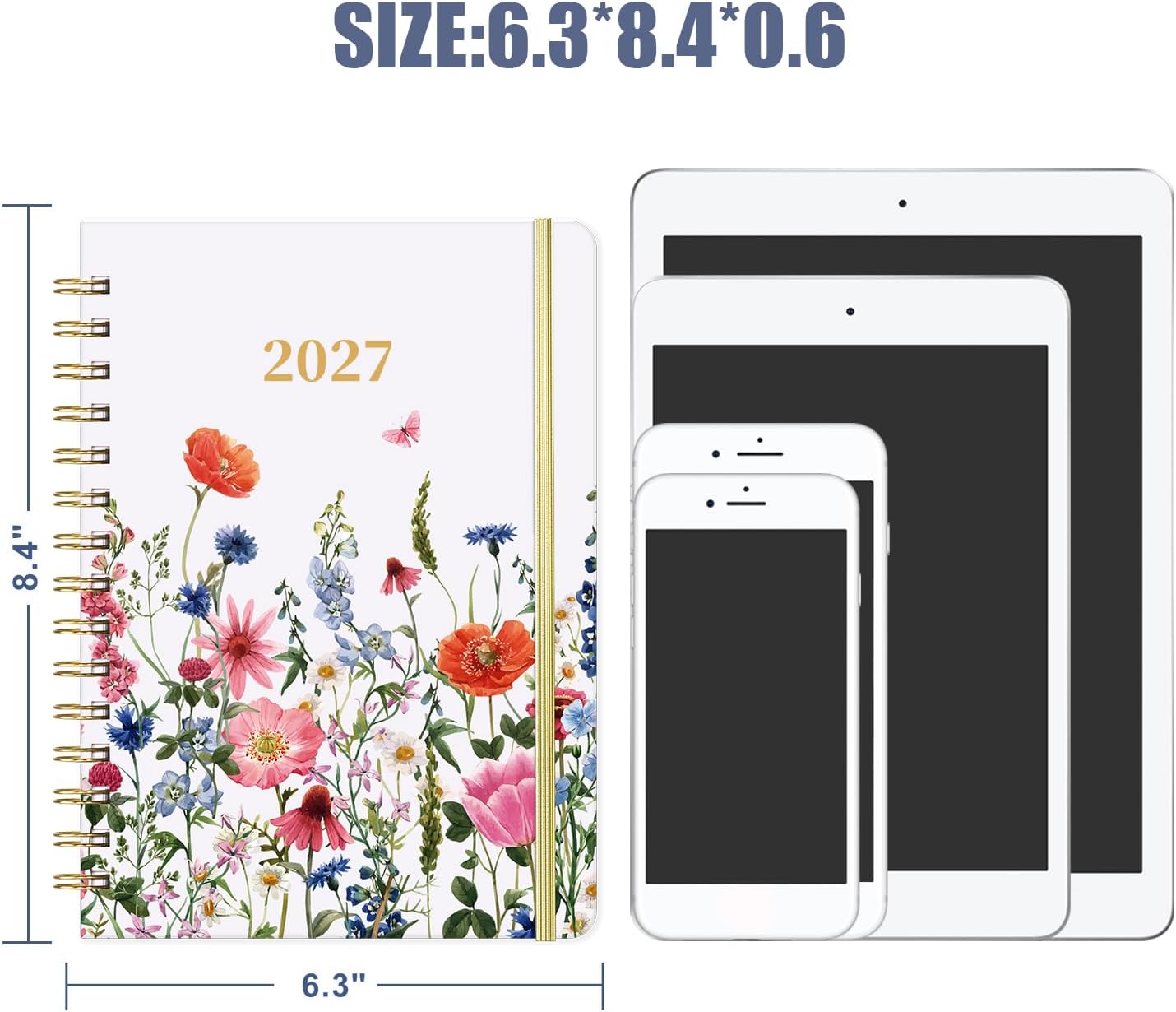 Detalle de Planrage 2027 Planner, Weekly and Monthly Hardcover with Floral Cover and Colorful Tabs