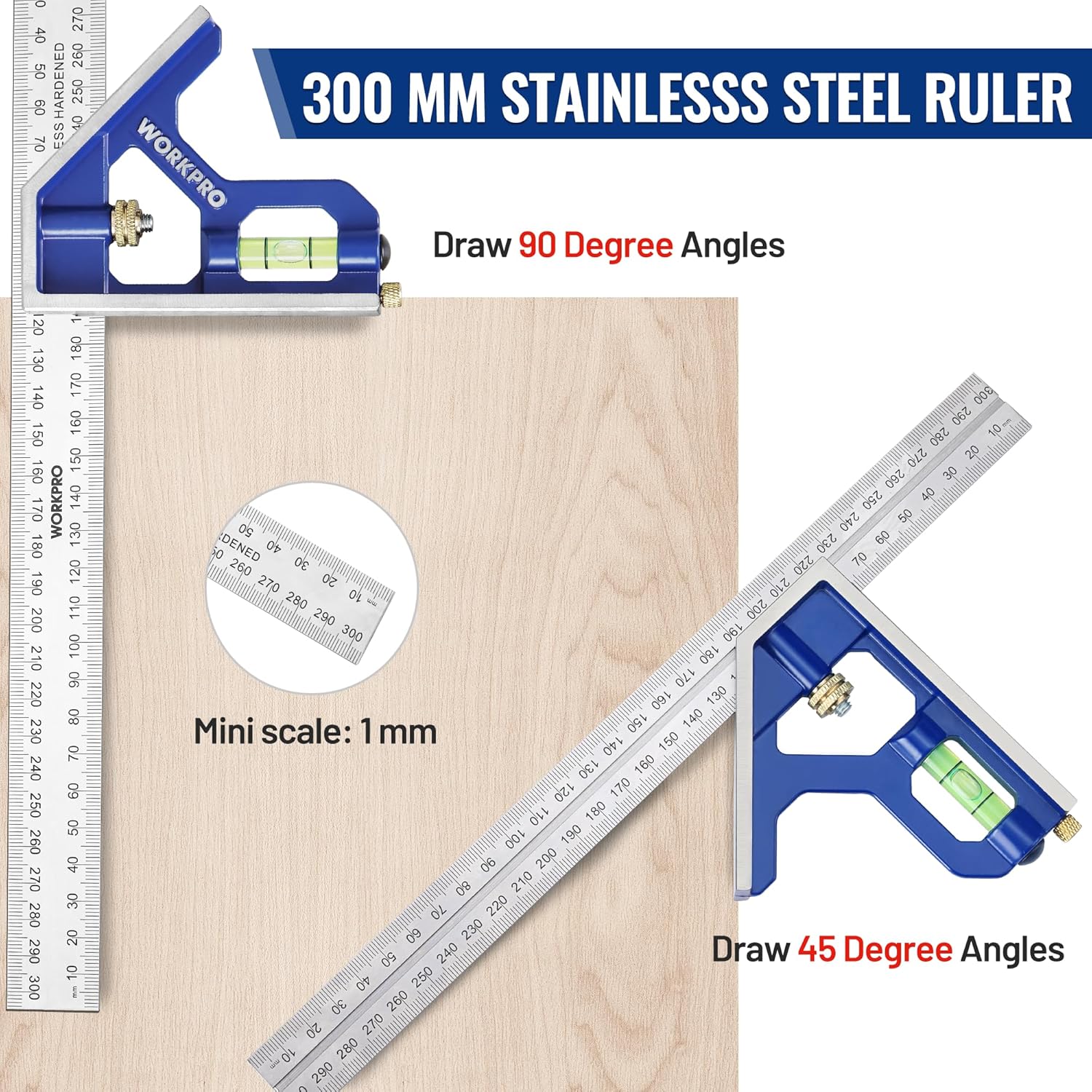Detalle de WORKPRO 180 mm Speed Square and 300 mm Combination Square Set