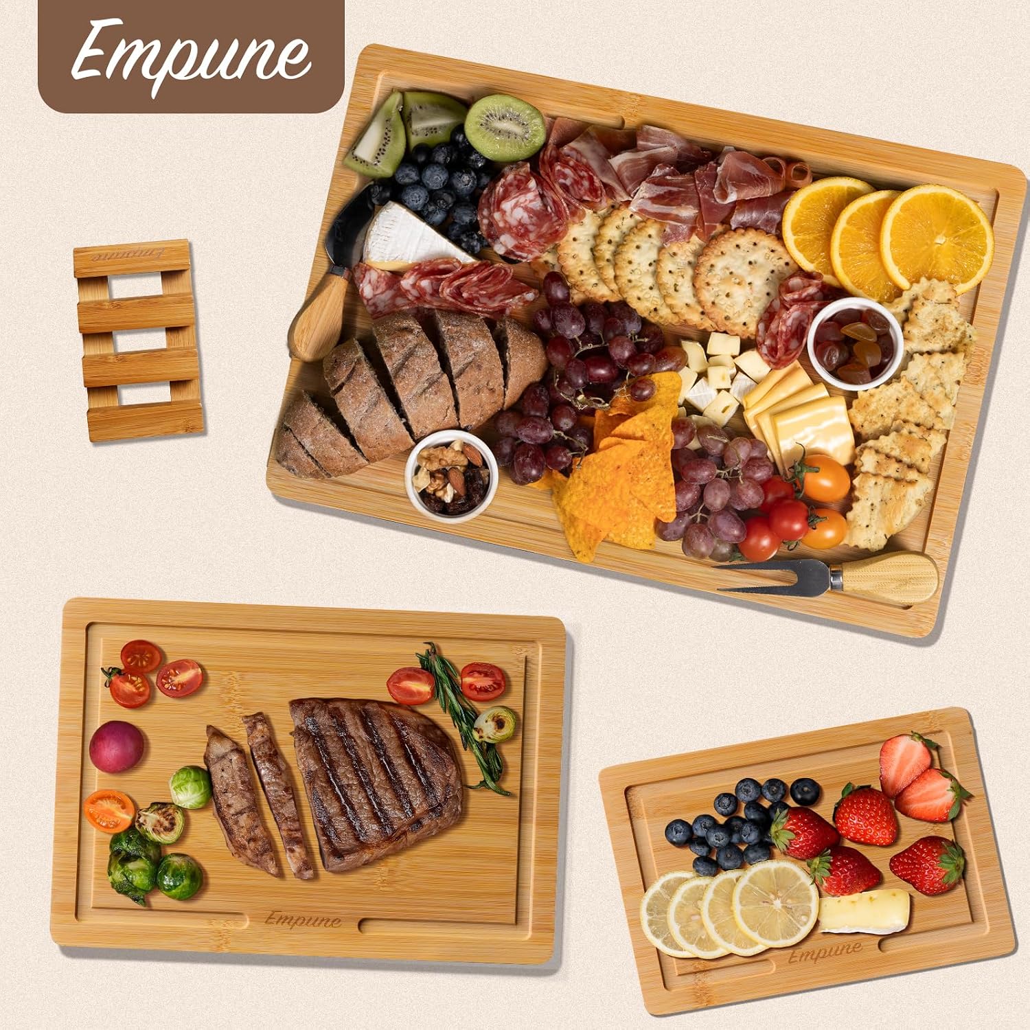 Detalle de Empune Bamboo Cutting Board Set for Kitchen ๐ฝ