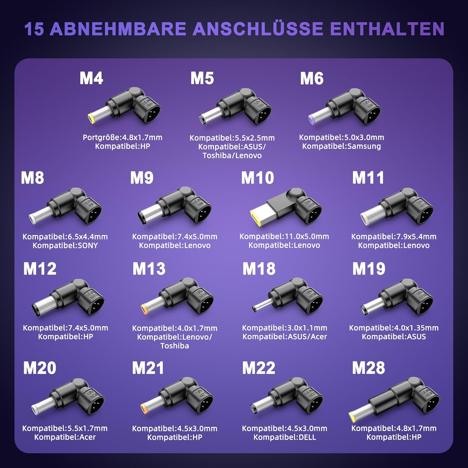 Thumbnail 4 de 90W universelles Netzteil Ladegerät für Laptop – 18–20V, 15 Stecker, 4,74A Max