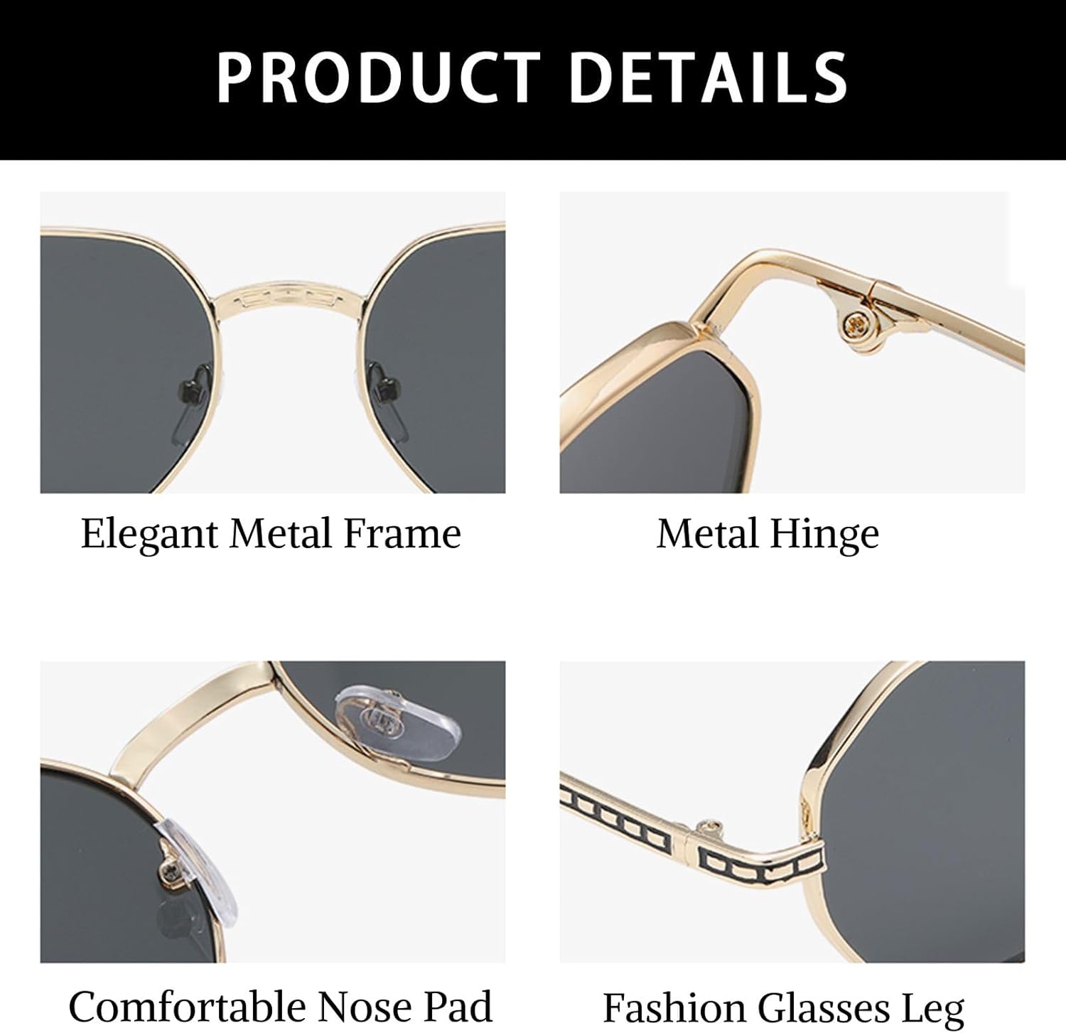 Detalle de YAMEIZE Metal Small Round Irregular Rimless Sunglasses