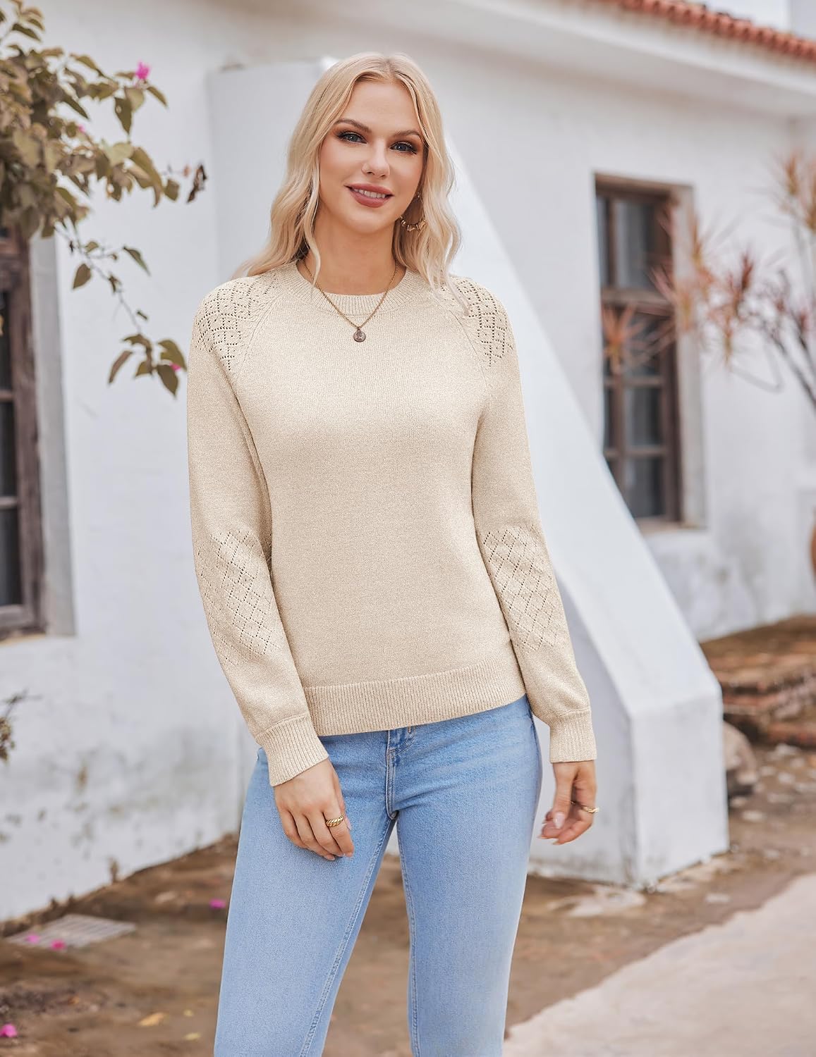 Detalle 2 de Zeagoo Pull femme col rond côtelé