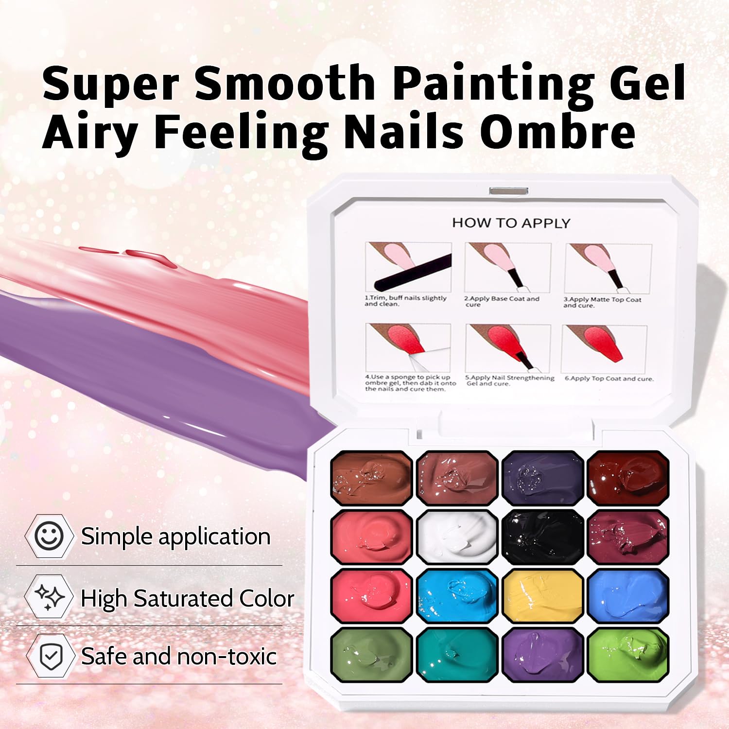 Thumbnail 2 de Karroy Sponge Pat Paint Nail Gel - Ombre Gradient Nail Art (16 Colors B)