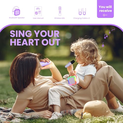 Thumbnail 4 de Ankuka Mini Karaoke Machine for Kids – Portable Bluetooth Speaker with Wireless Microphones (Purple)