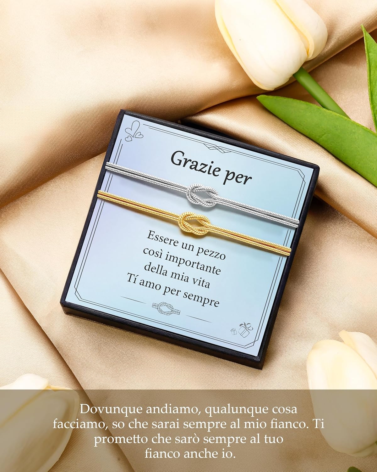 Detalle 2 de J.Fée 2PCS Bracciale Amicizia Maestra – Bracciali in Argento 925 con Nodo e Regalo Coordinato