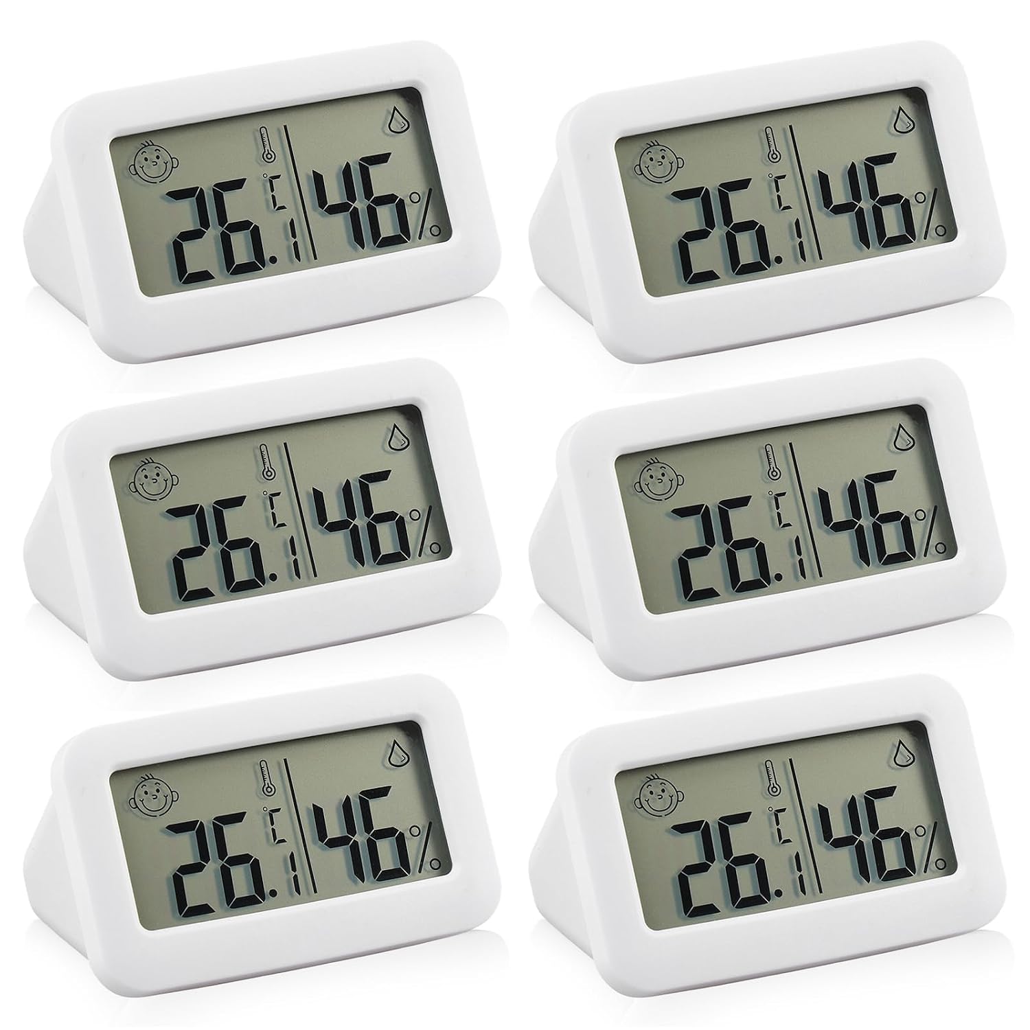 Detalle de HOSPAOP digital termohygrometer, 6-pack med smileyindikator och kompakt format