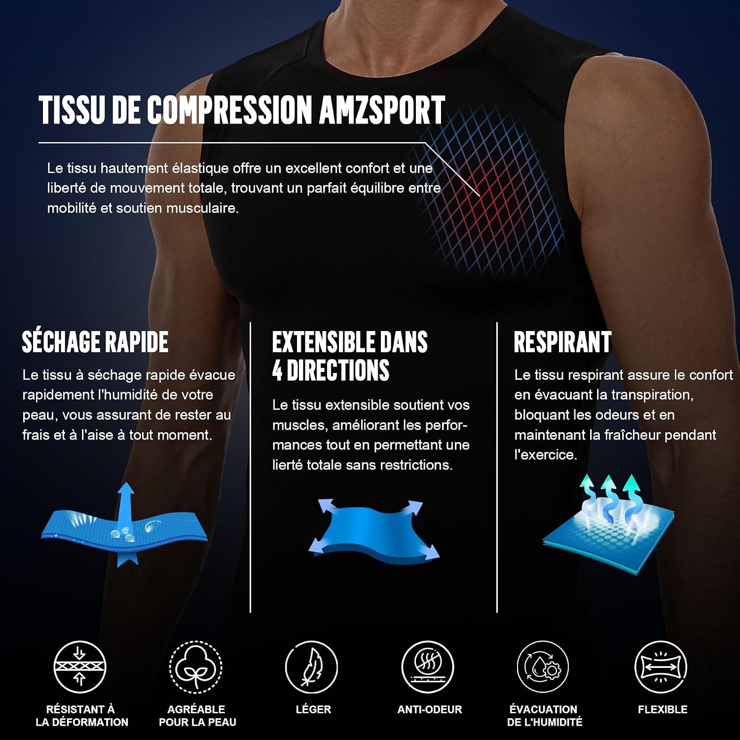 Detalle 1 de Lot de 5 débardeurs AMZSPORT respirants
