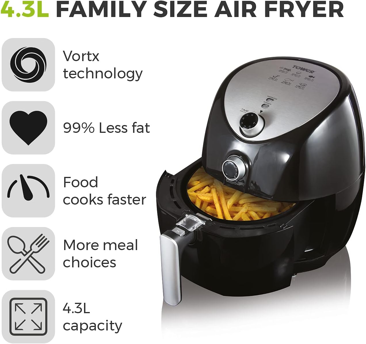Detalle 2 de TOWER T17021 Air Fryer 4.3L 1500W