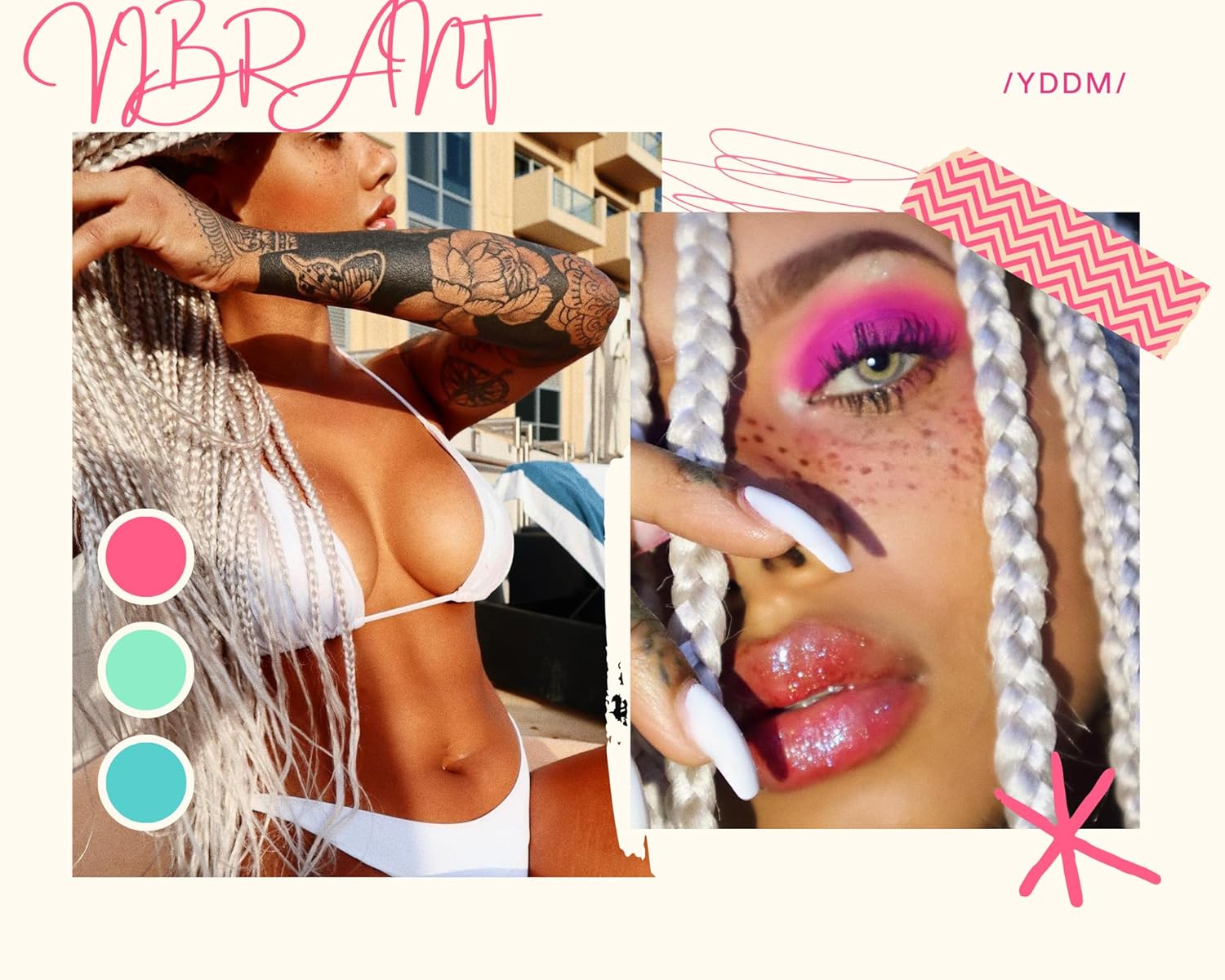 Thumbnail 6 de YDDM Kunsthaar zum Einflechten Pre Stretched Braiding Hair „Weiß Glitz“ (Yaki) – 6er Pack