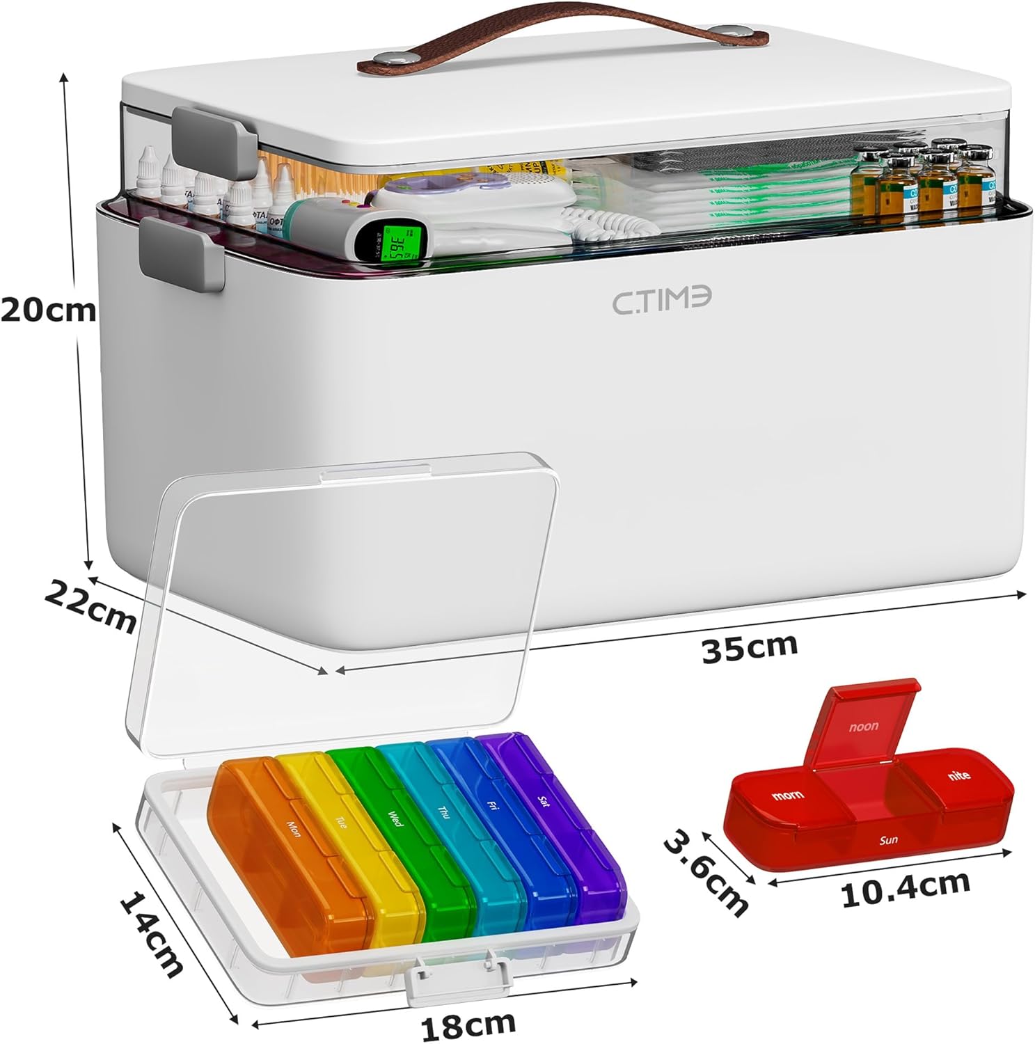 Thumbnail 1 de CTIME 2-teilige Medikamentenbox (Set) mit Ledergriff – tragbarer Organizer für Haushalt, Hobby & Bastelbedarf