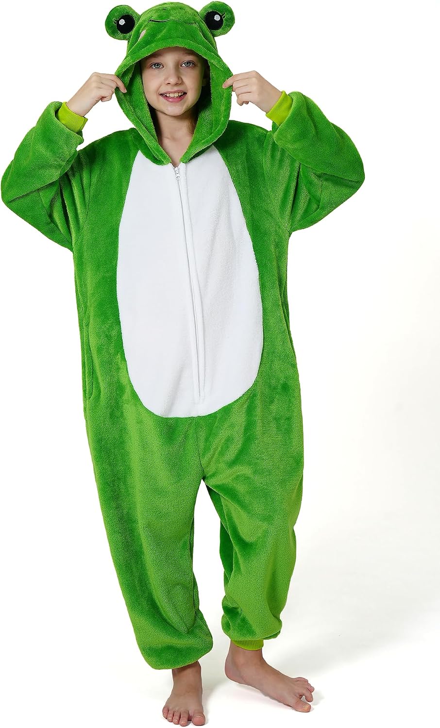 Thumbnail 2 de Dxilm Kids Frog Onesie Costume, Flannel Pajamas with Front Zipper and 3D Tail