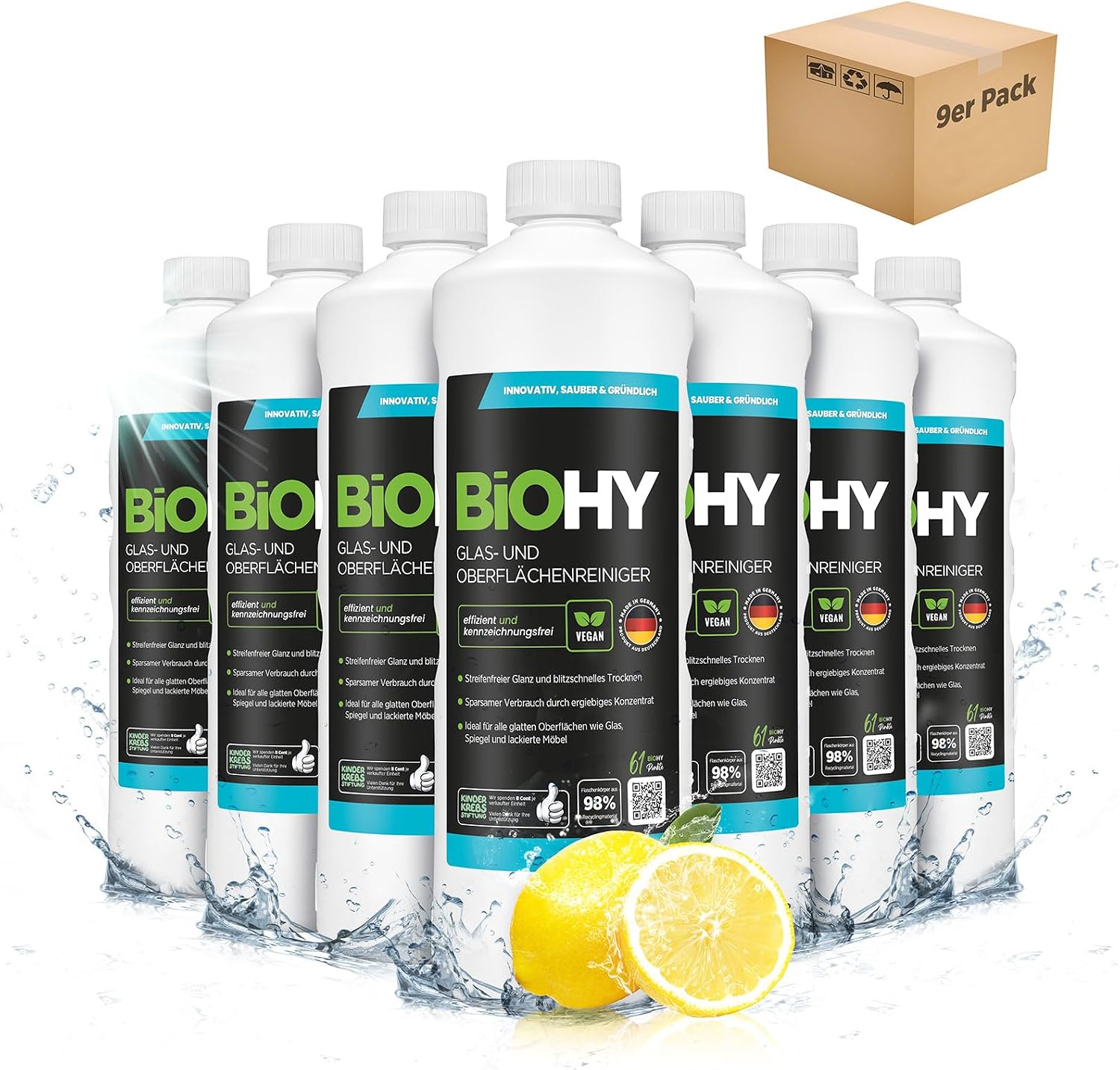 Detalle de BIOHY glas- en oppervlaktereiniger concentraat, 9 flessen van 1 l