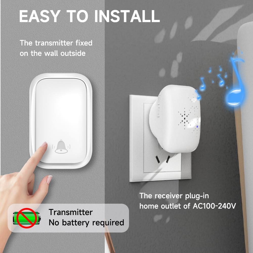 Thumbnail 1 de Cerhot UK Plug Self-Powered Wireless Doorbell (UK 2V4, White)
