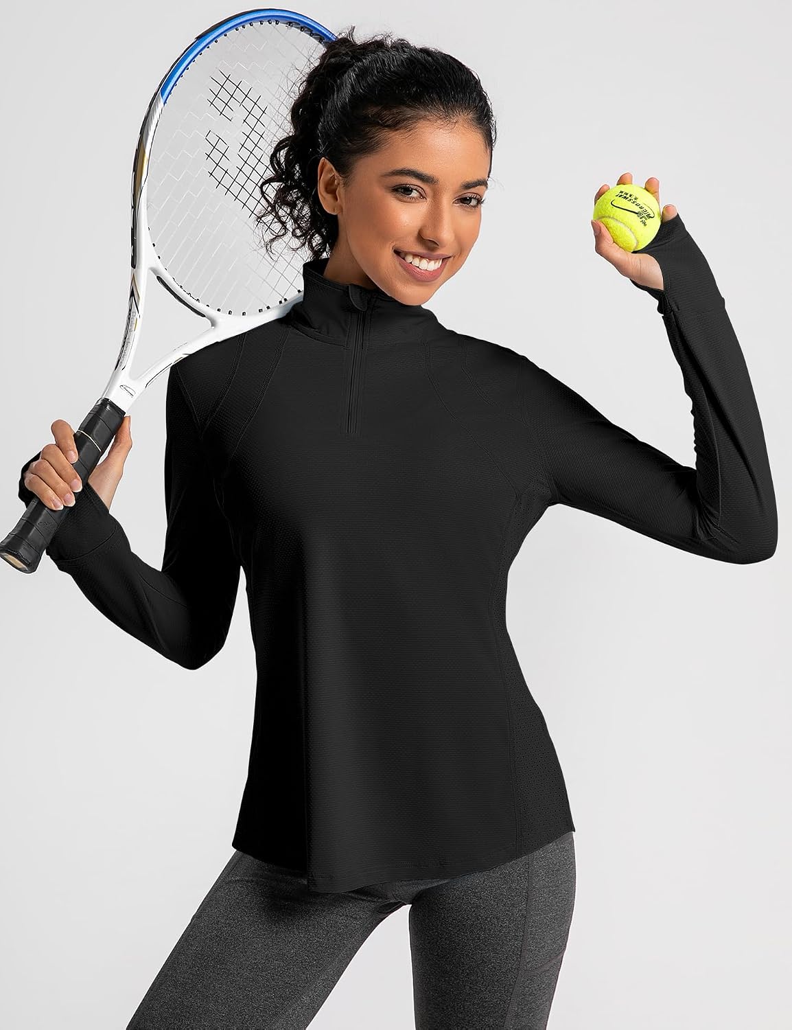 Detalle de IECCP Women’s Long Sleeve Golf Shirt 1/4 Zip with UPF 50+ Sun Protection