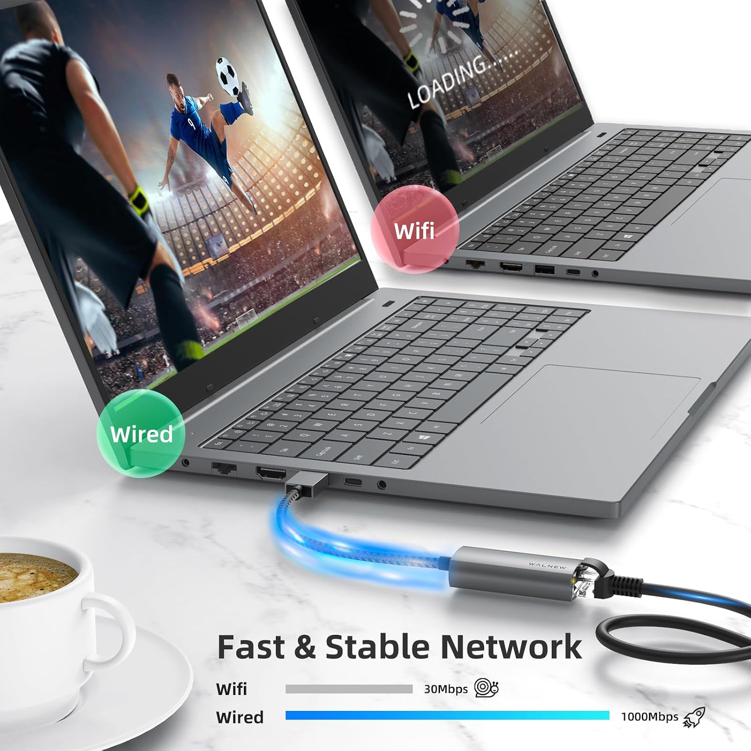 Thumbnail 1 de WALNEW USB 3.0 Ethernet Adapter — 1Gbps USB to RJ45 Network Adaptor for Mac, Windows, and Chrome OS