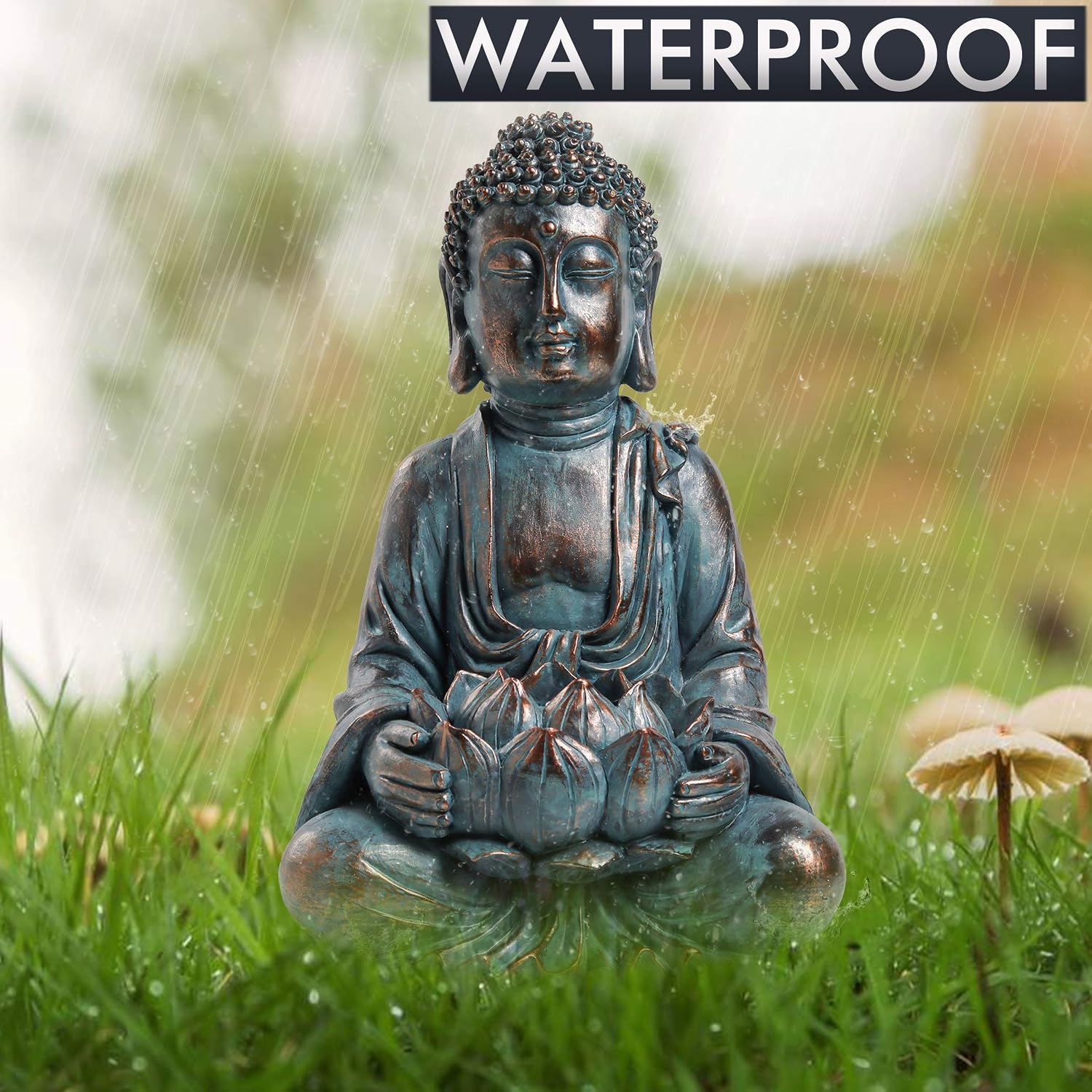 Thumbnail 4 de TERESA'S COLLECTIONS Bronze Meditating Buddha Garden Statue