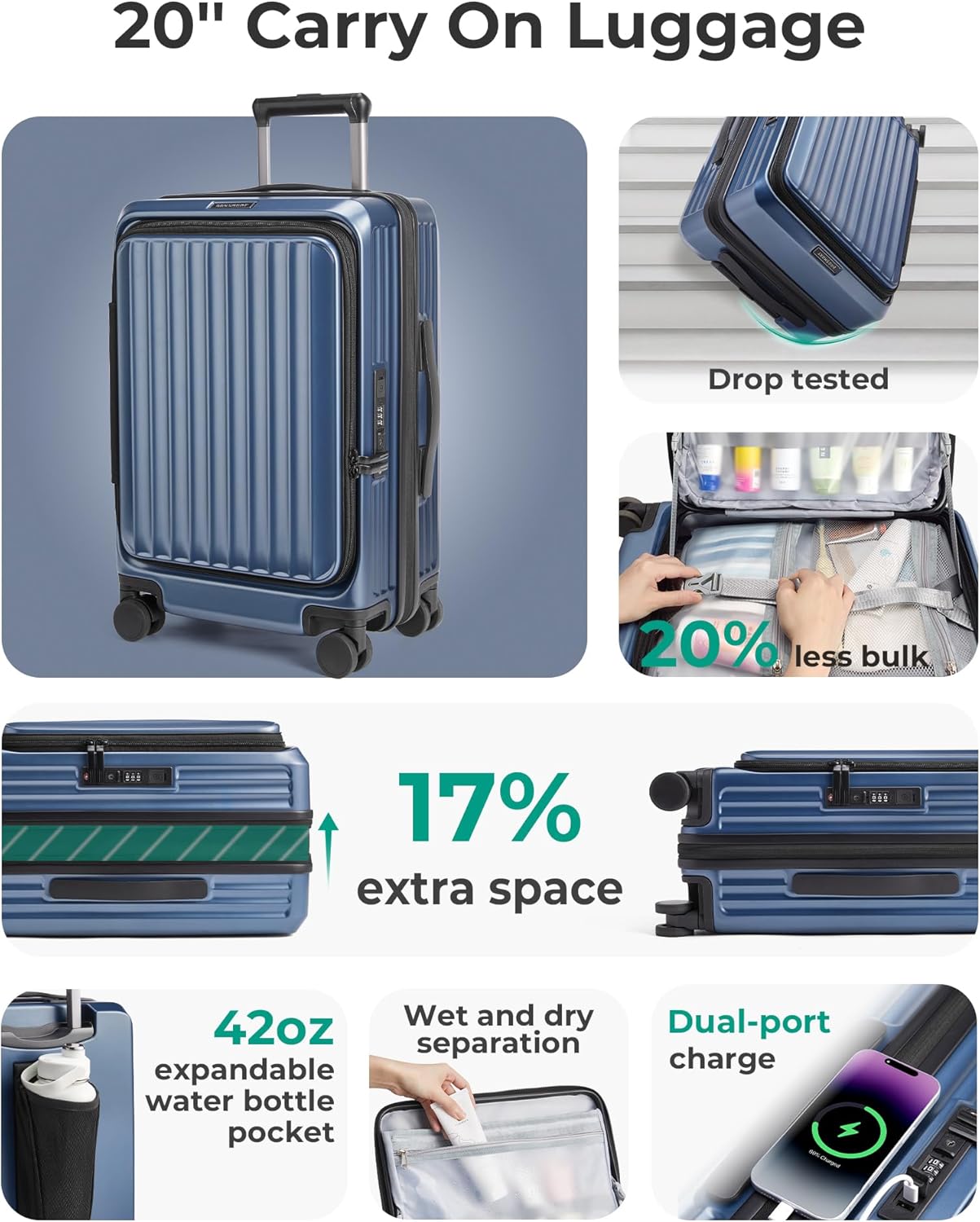Detalle 2 de BAGSMART Carry-On Suitcase 20-Inch