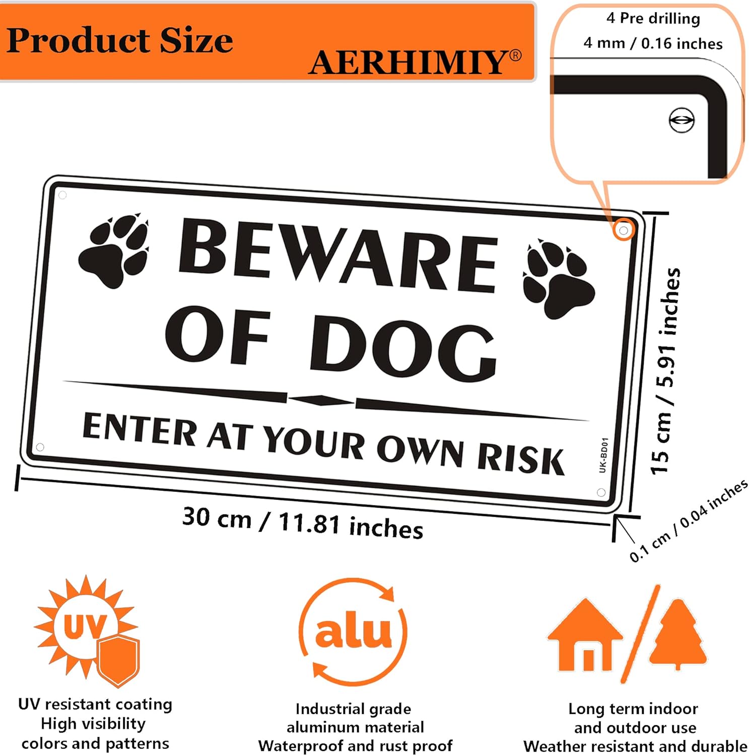 Thumbnail 1 de 2 Pack Beware of The Dog Reflective Metal Signs (Aluminium) – Enter at Your Own Risk