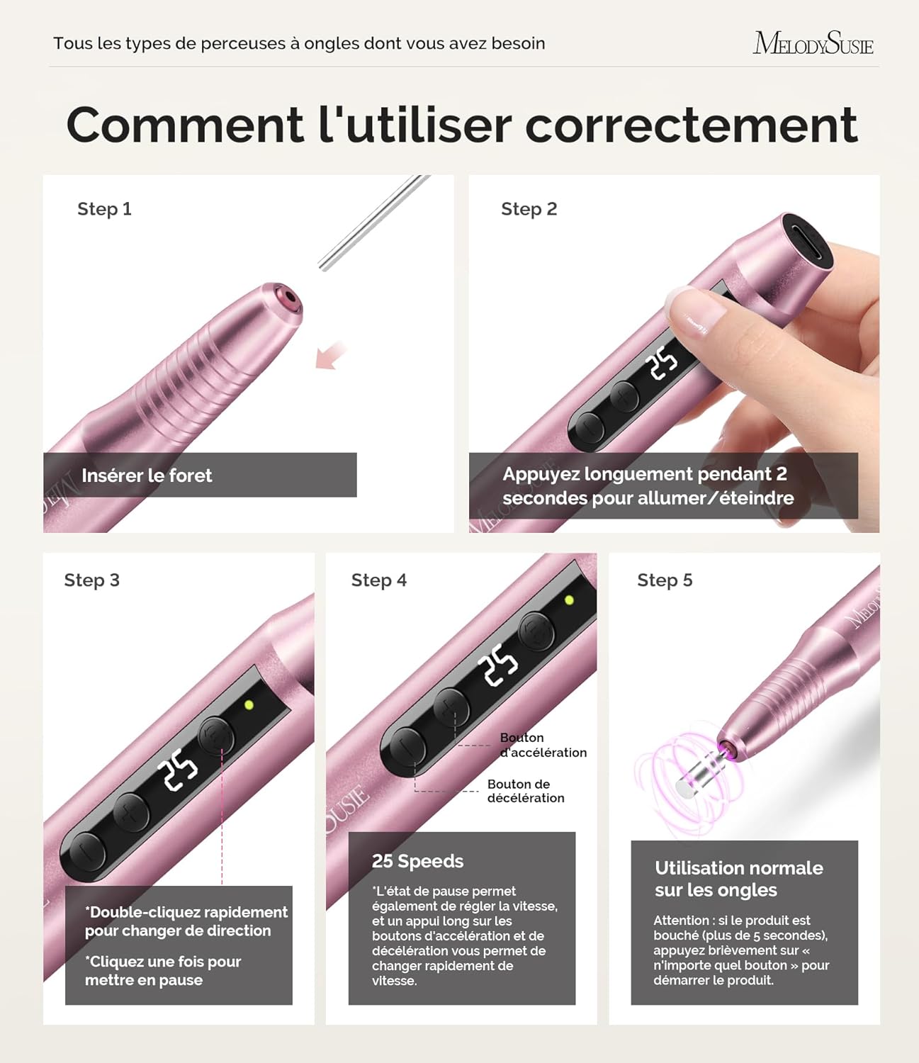 Thumbnail 4 de MelodySusie PC180G Lime à Ongle Électrique Sans Fil 25000 tr/min – Kit professionnel, rose