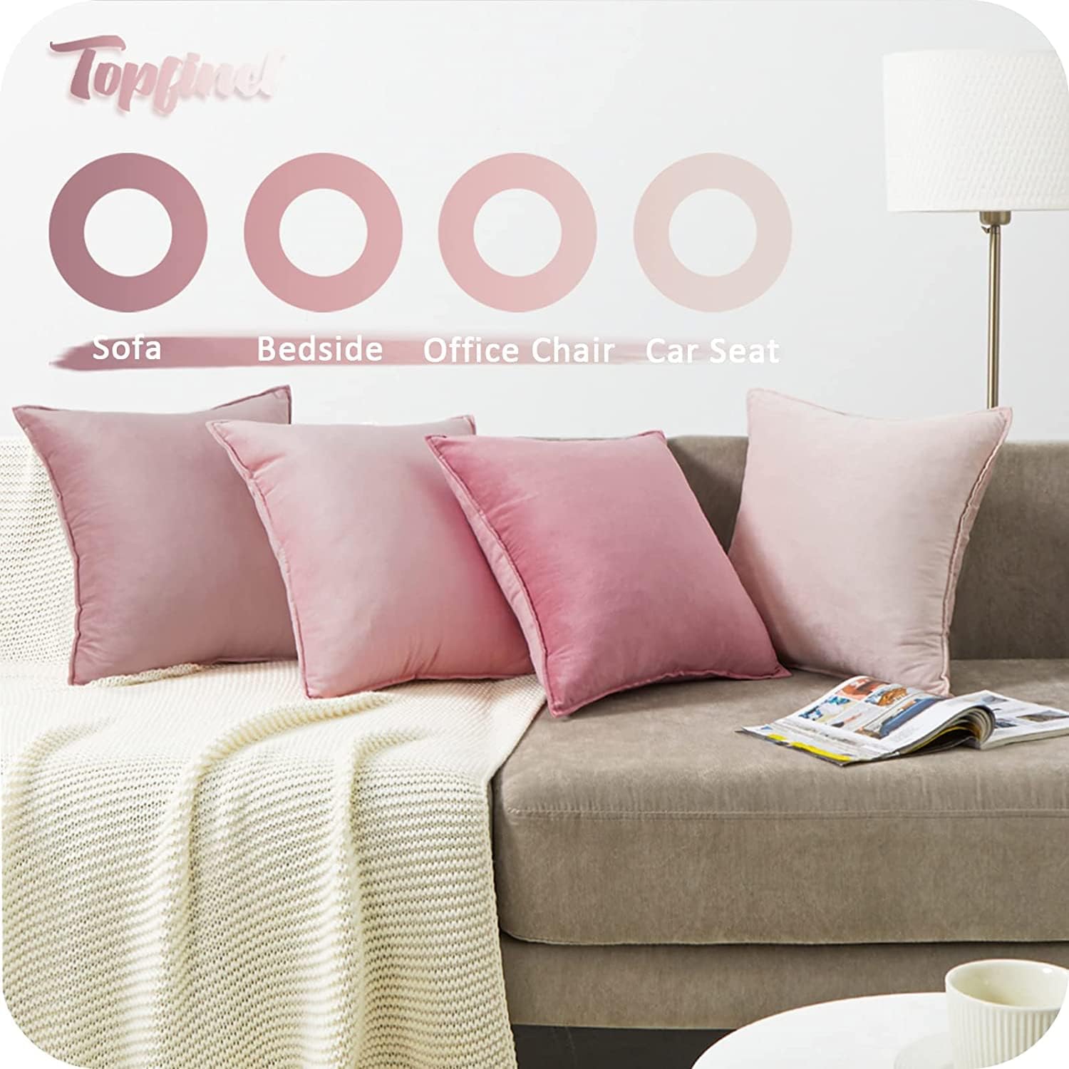 Thumbnail 4 de Topfinel Fundas Cojines Sofa 45x45 Rosa Terciopelo 🛋