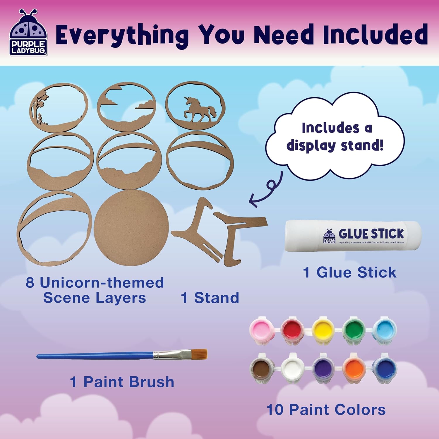 Detalle de PURPLE LADYBUG Unicorn 3D Painting Wooden Craft Kit for Kids