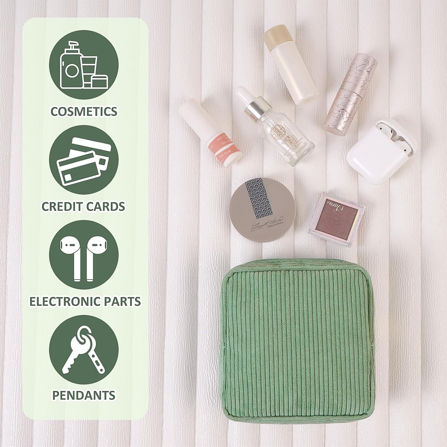 Detalle 1 de MAGEFY Kosmetiktasche – Kleine Make-up Tasche aus Kordsamt für Reisen und Alltag