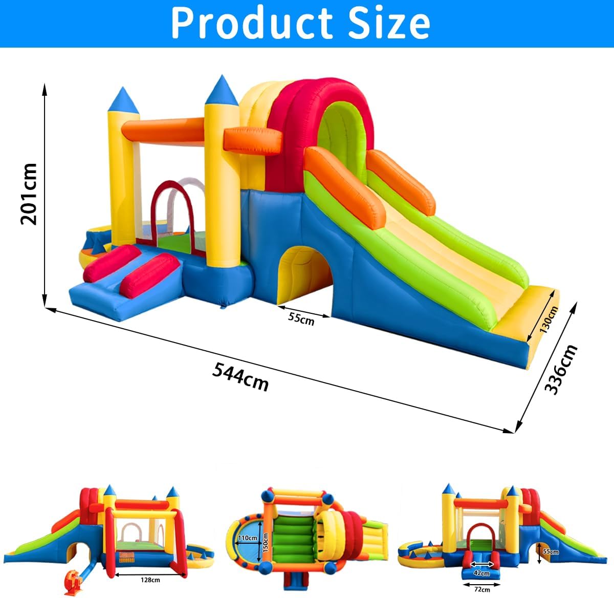 Detalle de Baralir Inflatable Bouncy Castle 8 in 1: Large Outdoor/Indoor Kids’ Play Centre with 2 Slides