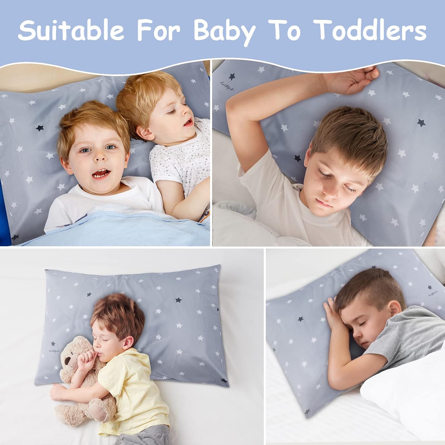 Thumbnail 5 de Vicloon Kinder Kissenbezug (2er-Set) 40 x 60 cm aus Baumwolle mit Umschlag – Sterne grau