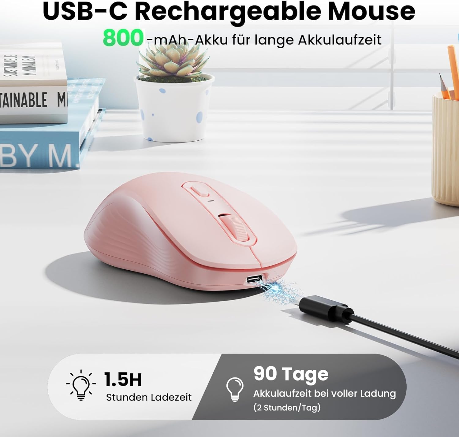 Thumbnail 2 de TECKNET Bluetooth Maus – Wiederaufladbar, 4800 DPI, leise und flexibel (BT 5.0/3.0 + 2.4 GHz) – Rosa