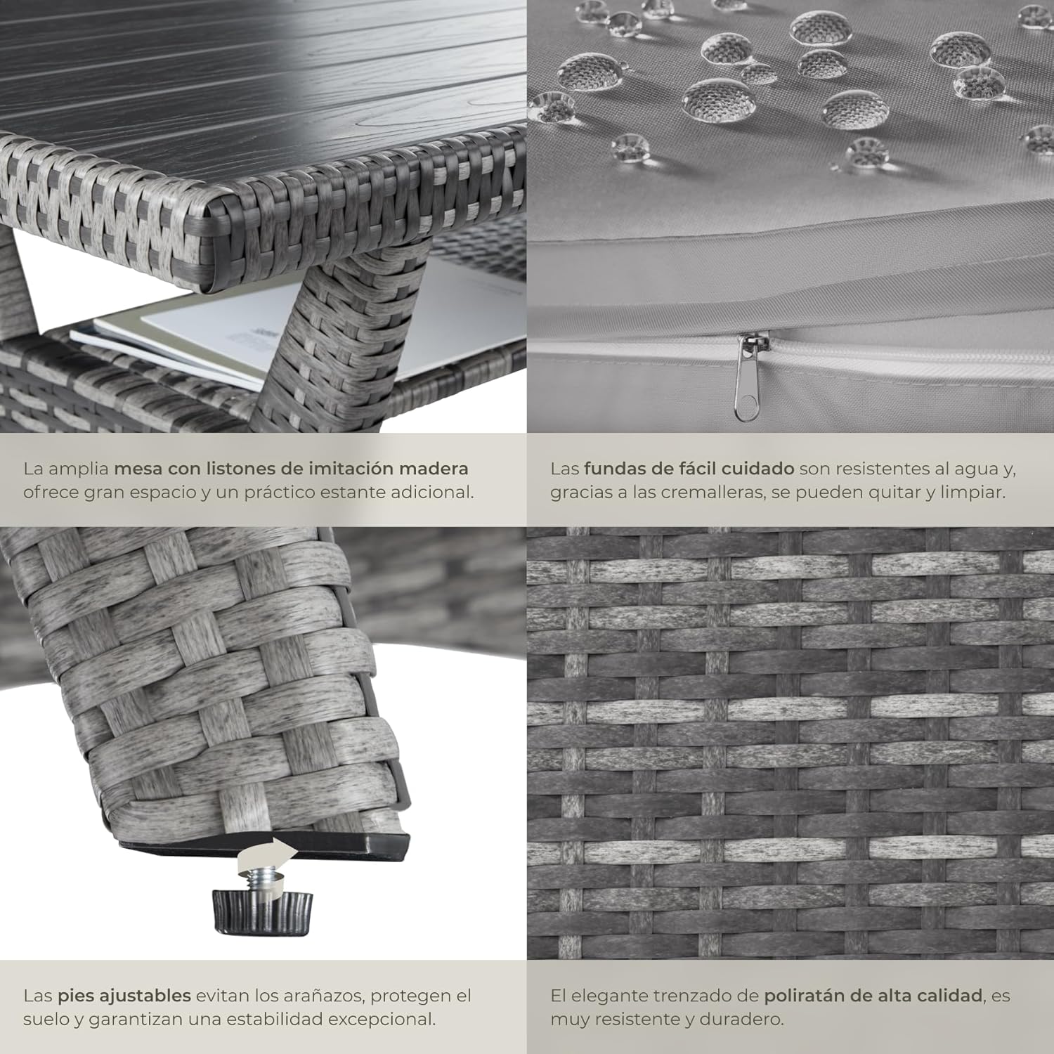 Thumbnail 4 de TecTake Conjunto Jardín Ratán 9 cm Gris