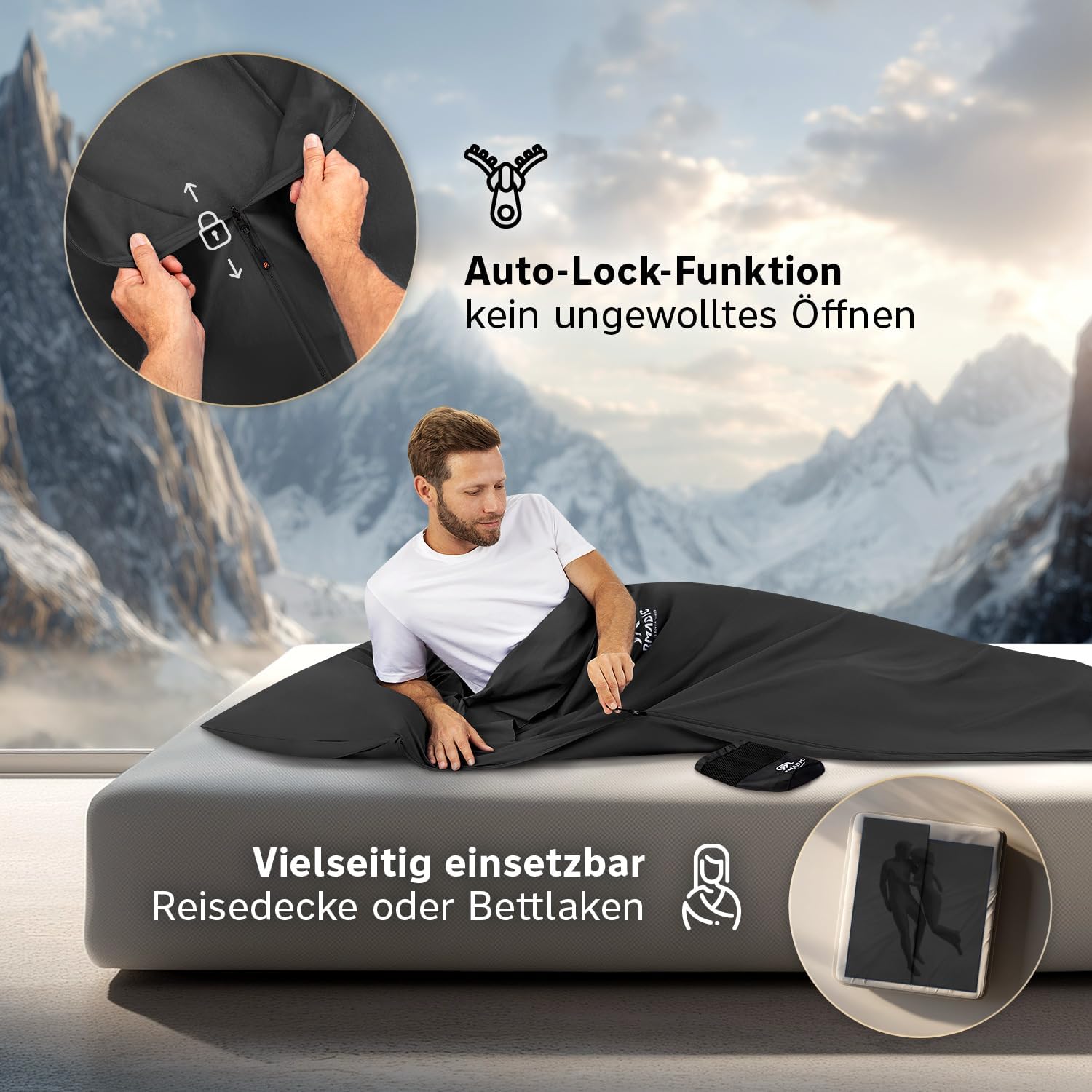 Thumbnail 4 de Armadic Hüttenschlafsack aus Mikrofaser oder Bio-Baumwolle (230 g / 380 g) – ultraleichtes Inlett für Reisen