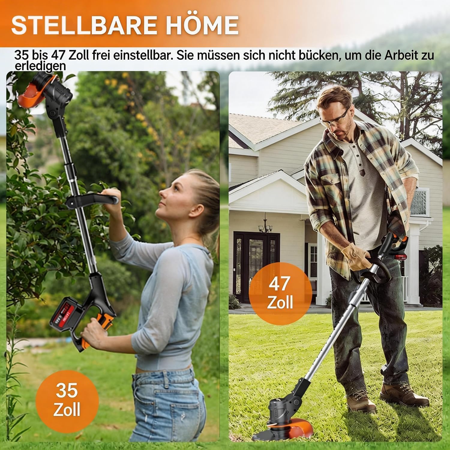 Thumbnail 4 de Akku Rasentrimmer 3‑in‑1 mit Akkus & Ladegerät (2× 3,0Ah), Metallmesser, Teleskopstange