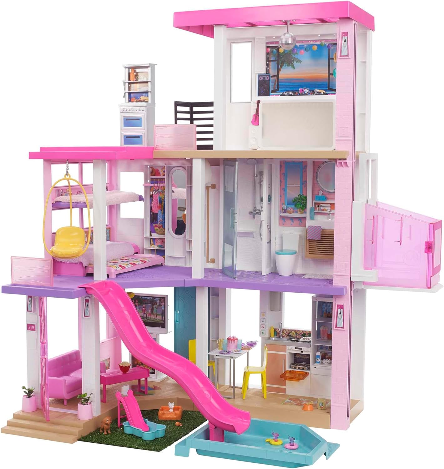 Detalle de Barbie DreamHouse Dollhouse (GRG93) with 75+ accessories, working wheelchair-accessible elevator and 10 play areas