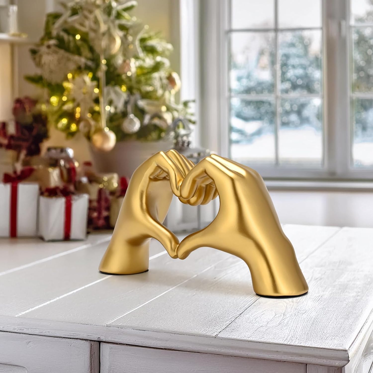Thumbnail 6 de Heart Hands Sculpture Gold Resin 1 Piece Home Decor 🏺
