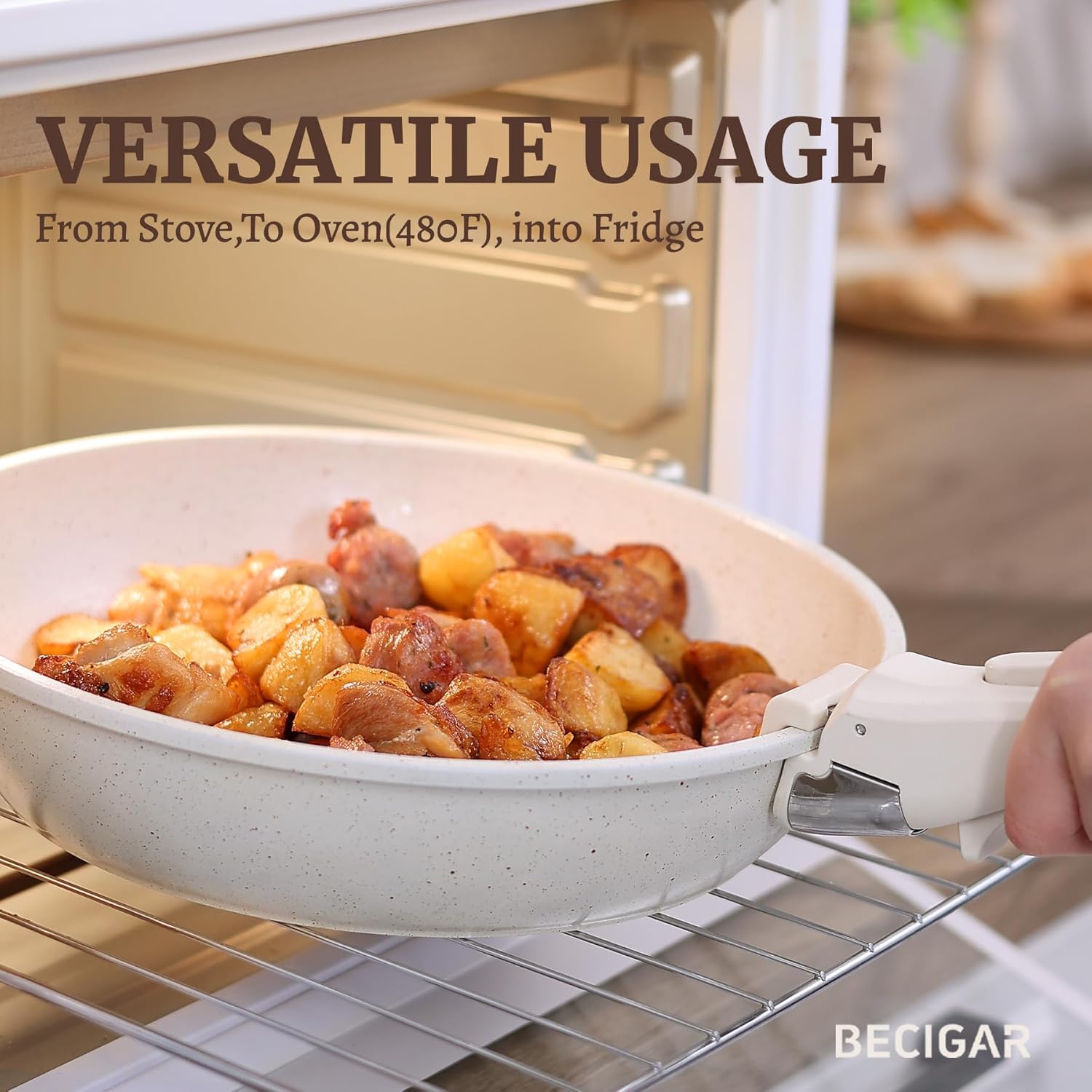 Thumbnail 3 de BECIGAR 8-Piece Ceramic Nonstick Cookware Set with Detachable Handle (Induction & Oven Safe)