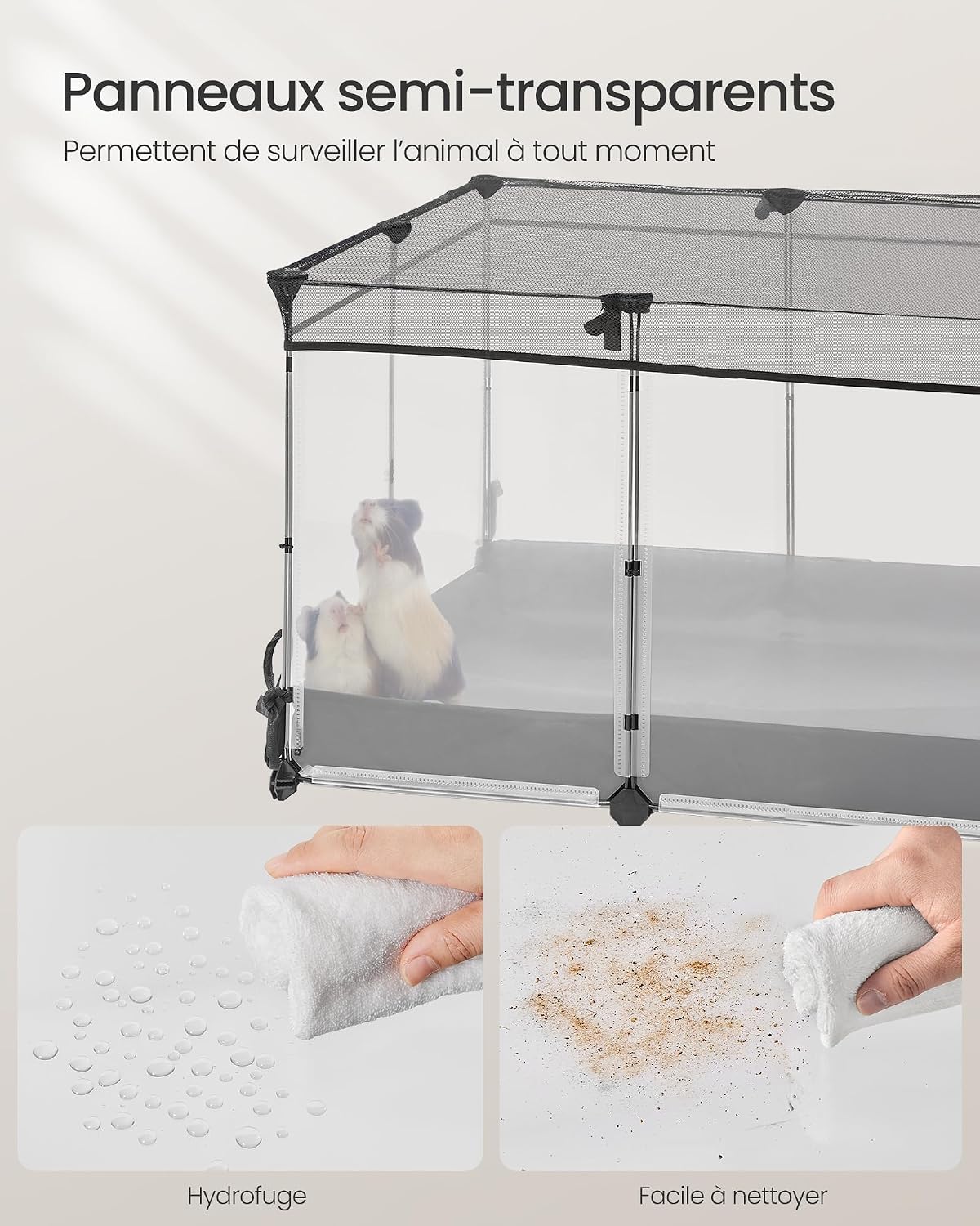 Detalle de SONGMICS Parc Enclos LPC016W01 — Enclos pour Petits Animaux 144 x 74 x 57 cm, Blanc Nuage