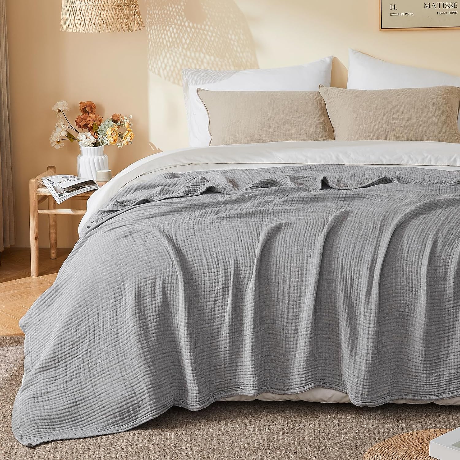 Detalle 2 de EMME Musselin-Decke 150×200 cm – 4-Lagen Melange-Baumwolle, OEKO-TEX 100, weiche Tagesdecke & Kuscheldecke