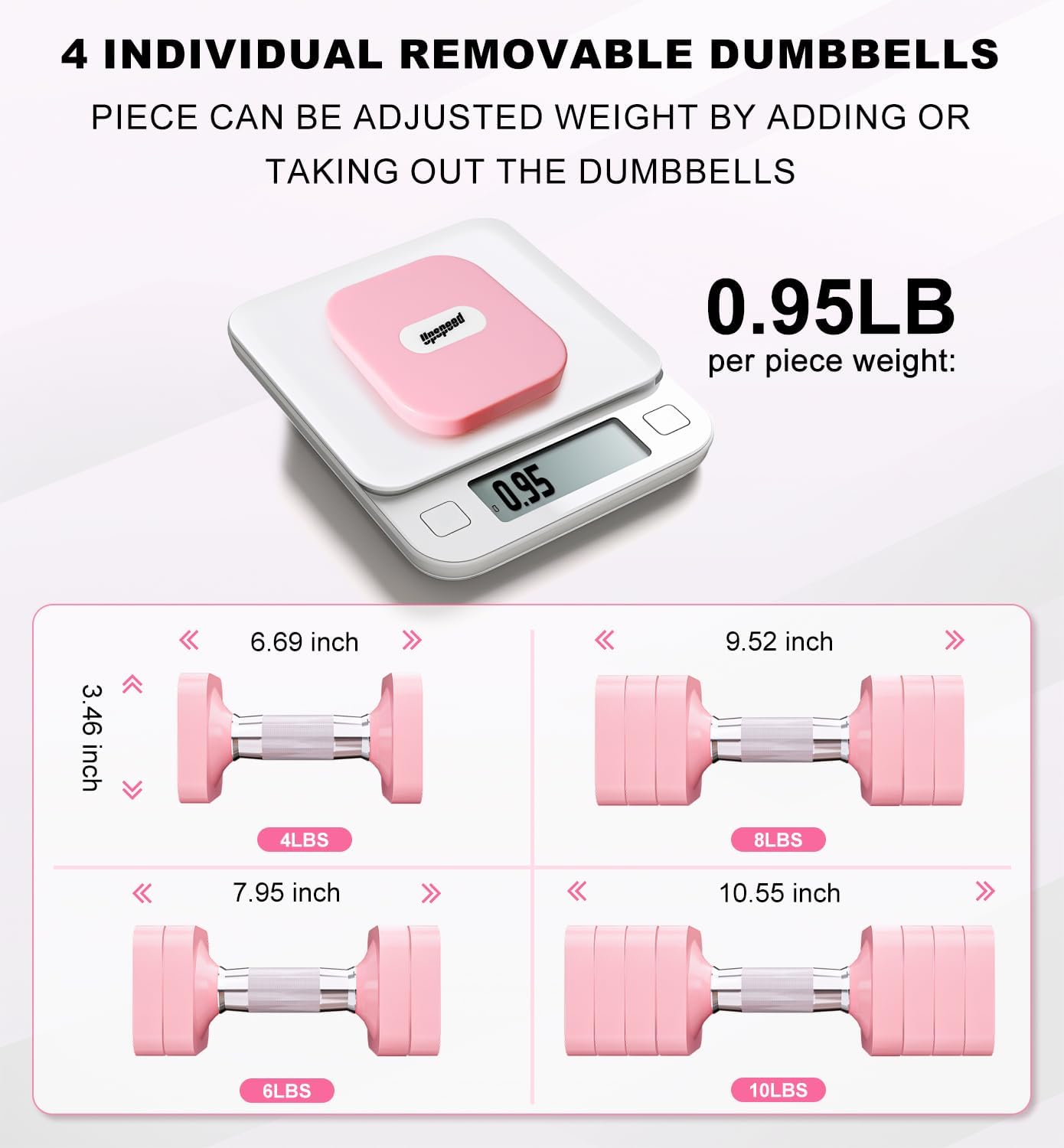Thumbnail 5 de Upspeed UP-US-20lb-Dumbbells-pink-fba Adjustable Dumbbells, Pink, 10 lb Each