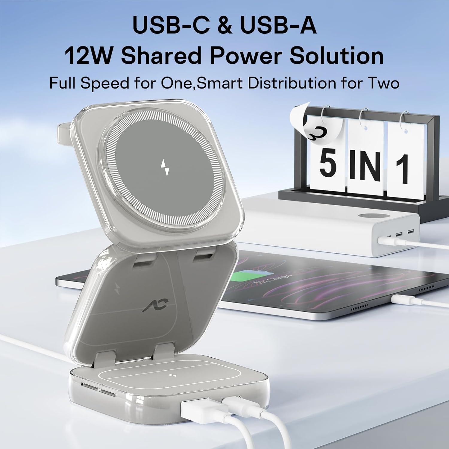 Thumbnail 2 de 5-in-1 Wireless Charger for MagSafe with 35W Adapter: Portable, Foldable Dock for iPhone, Apple Watch, AirPods and More