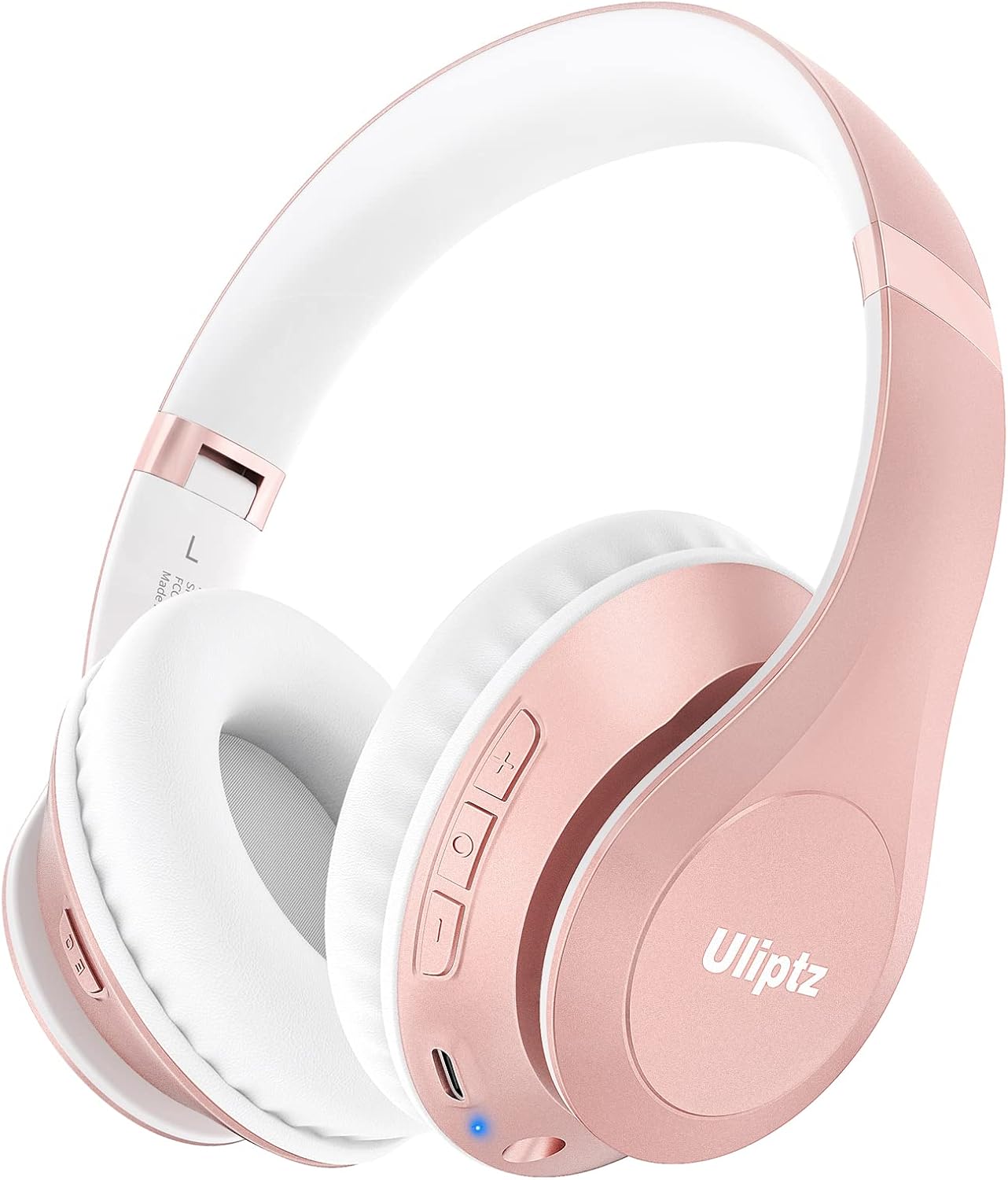 Detalle de Uliptz kabellose Bluetooth-Over-Ear-Kopfhörer mit Mikrofon (65 Std. Spielzeit, 6 EQ-Modi, faltbar) – Roségold