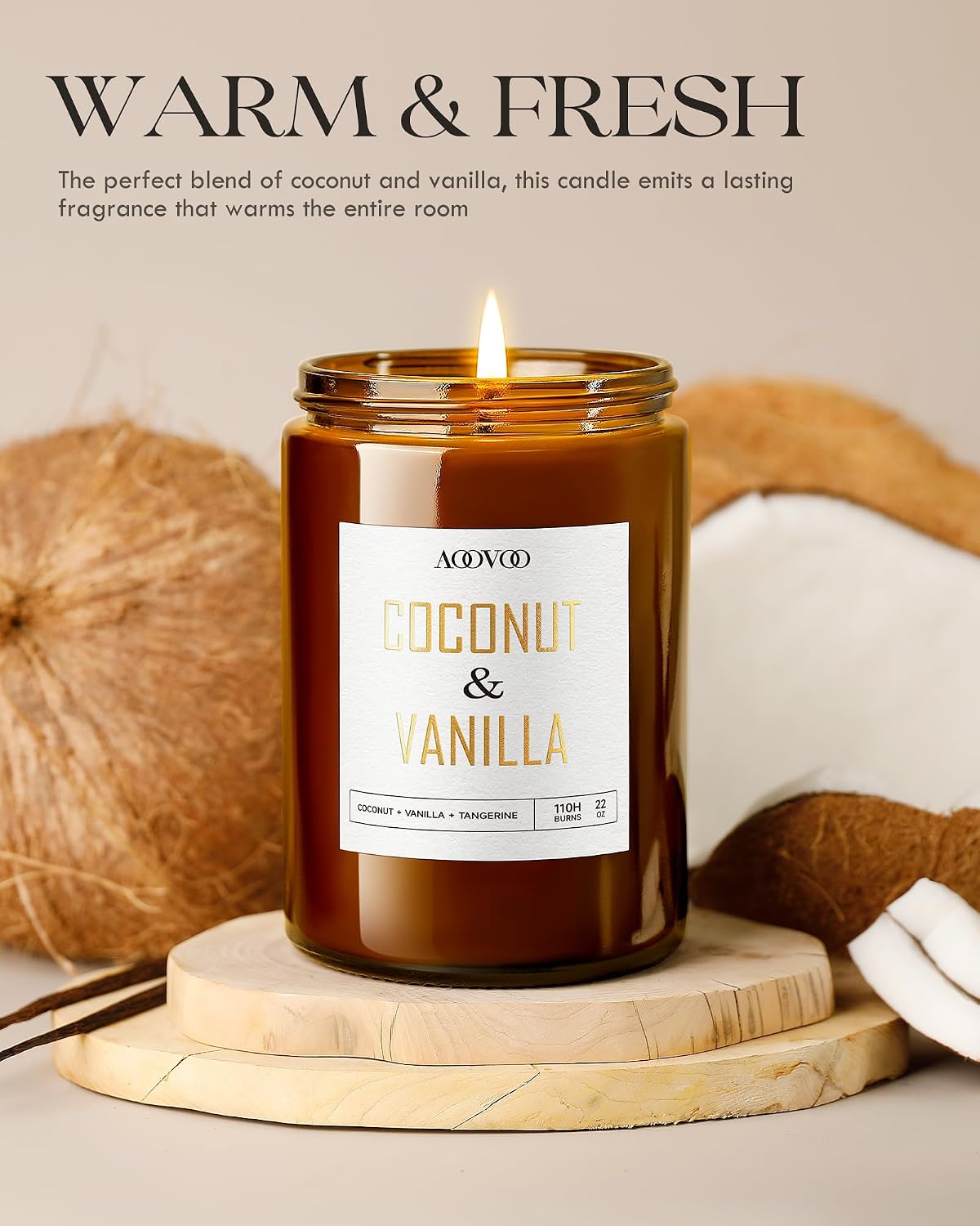 Detalle de AOOVOO Vanilla Coconut Candle - 22oz Large Soy Aromatherapy Candle