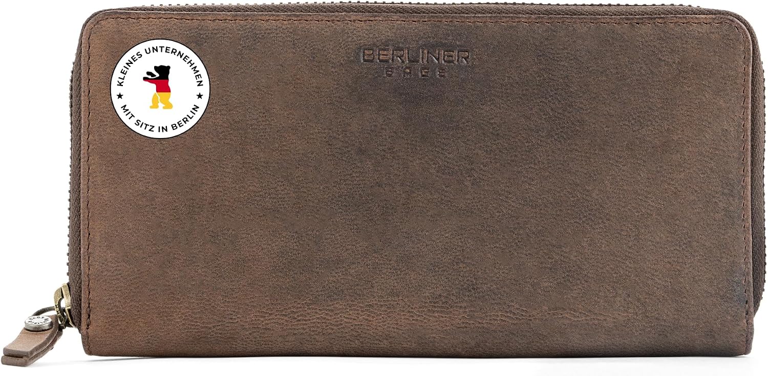 Detalle de Berliner Bags Vintage Geldbörse Margo – große Portemonnaie aus Leder mit TÜV-geprüftem RFID-Schutz (braun)