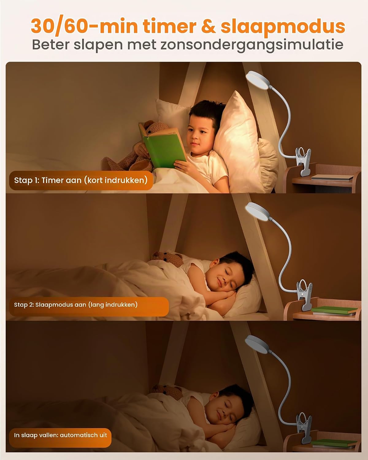 Detalle 2 de Glocusent A31 klemlamp met 72 leds, 360° zwanenhals en timer