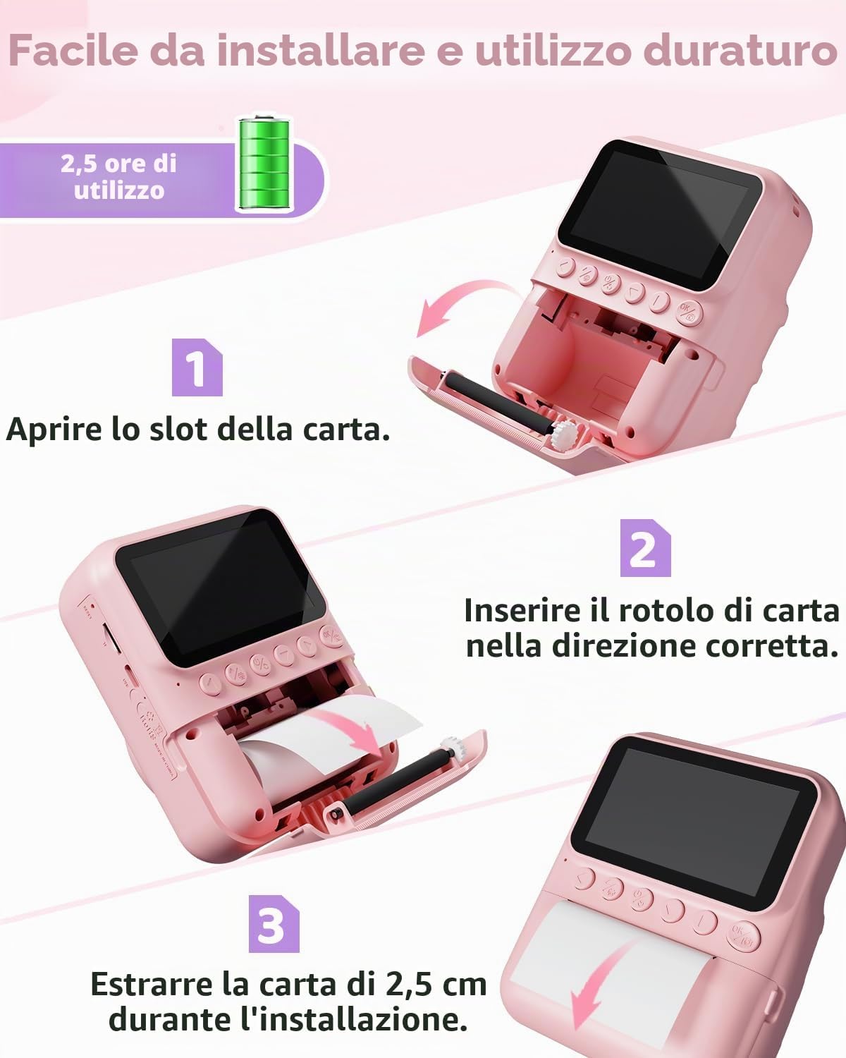 Thumbnail 5 de TIATUA Macchina Fotografica Bambini Istantanea 3.0" | 32GB + 3 Rotoli di Carta - Rosa