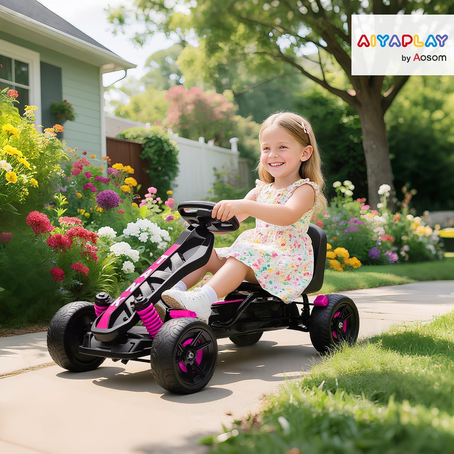 Detalle 2 de AIYAPLAY 370-395V00PK skelter met pedalen, vrijloop en rem, roze