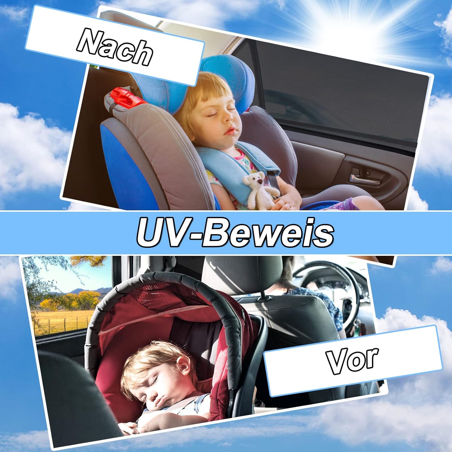 Detalle de Lechin Sonnenschutz Auto Baby Universal Netz für UV-Schutz — 2 Stück (L) für Seitenscheibe
