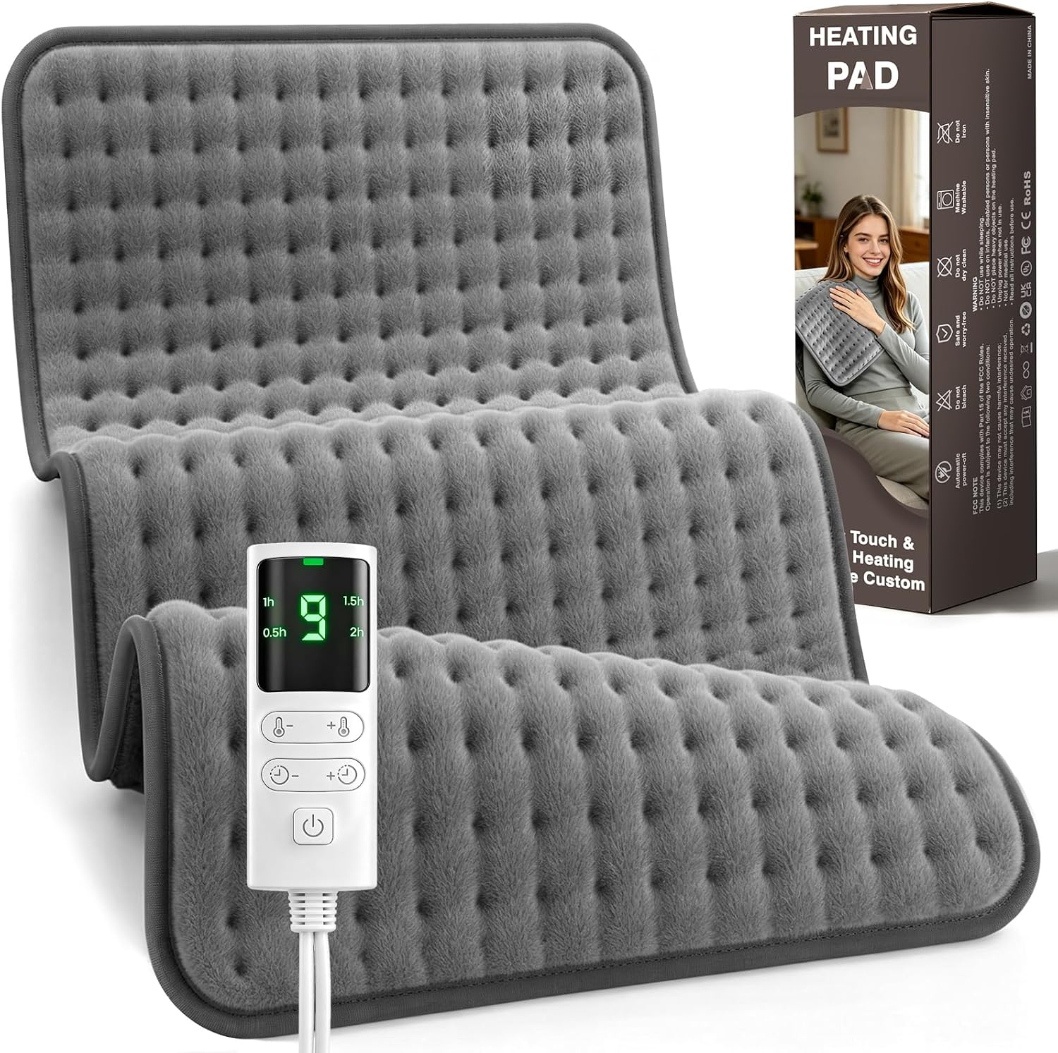 Detalle de WENGTY Electric Heat Pad, 24 × 12 in, 9 Heat Settings, Flannel