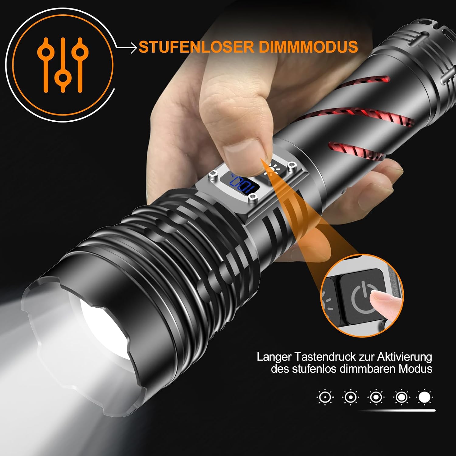 Detalle 2 de Relybo GT221 LED Taschenlampe 1000000 Lumen