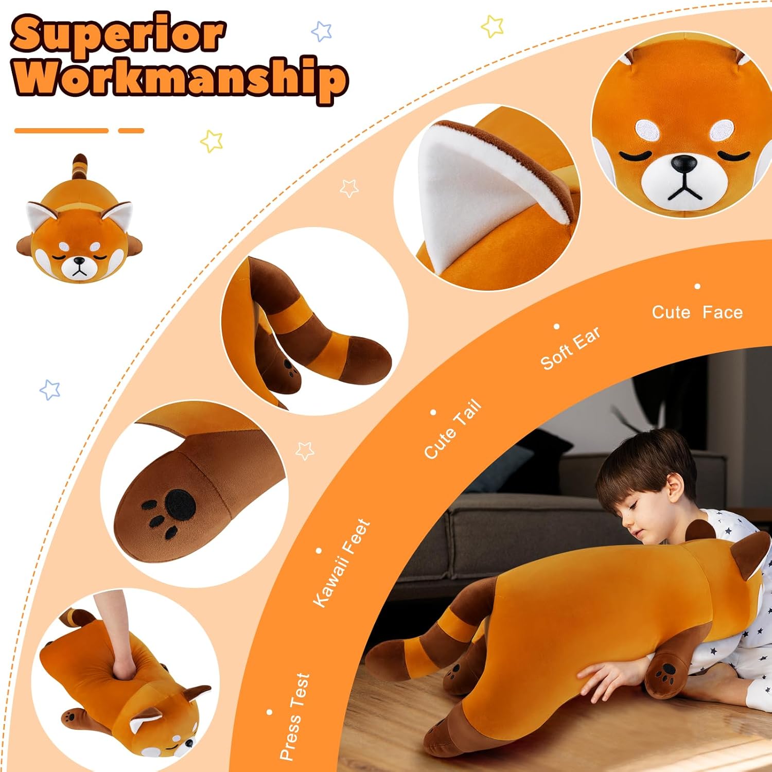 Detalle de Red Panda Plush Toy 29.9 Inch – Giant Soft Pillow & Cuddly Cushion
